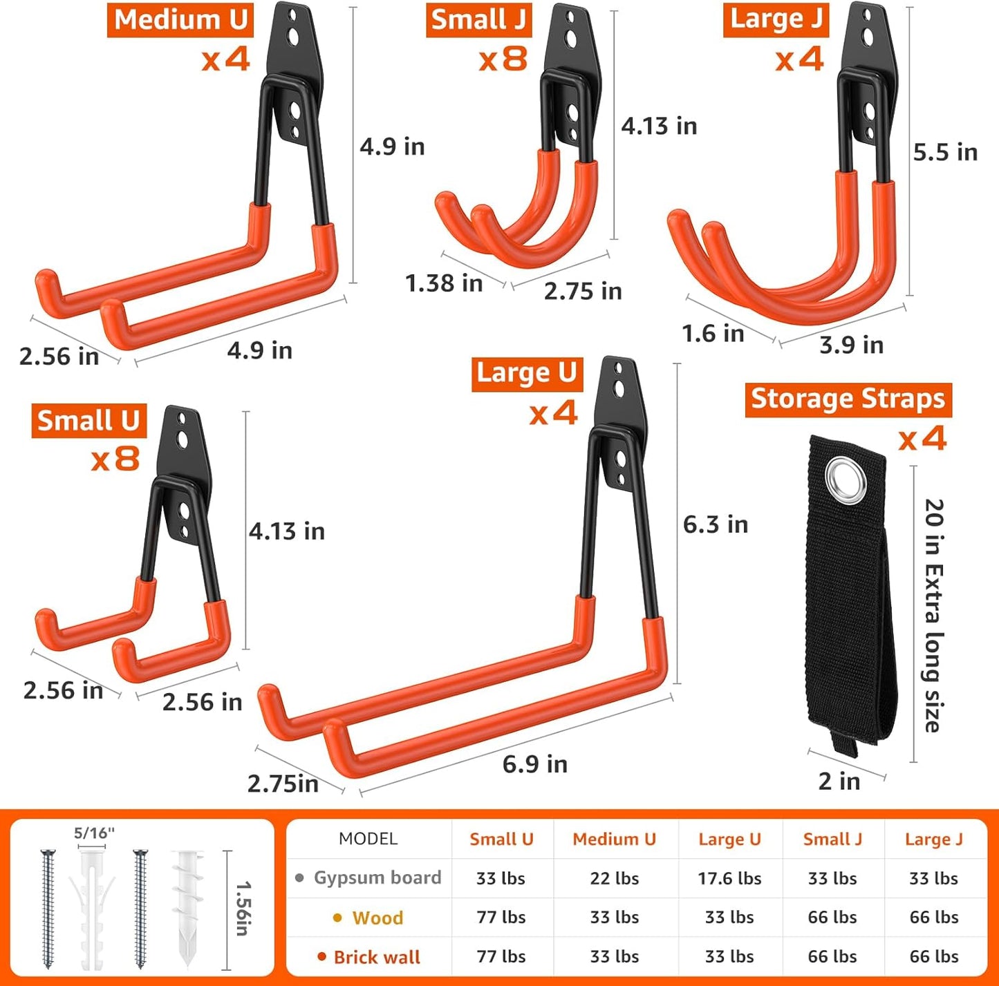 Skiennix 32 Pack Garage Hooks - Heavy Duty Wall Mount with Anti-Slip Coating for Storage & Organization