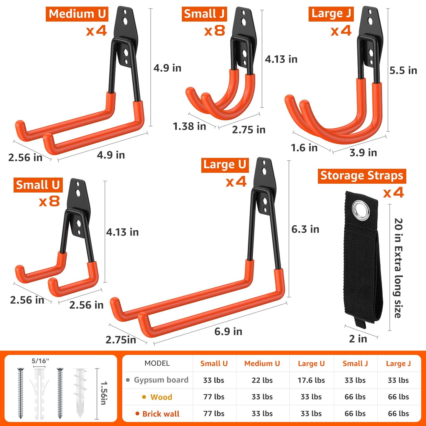 ITCPRIM 32 Pack Garage Hooks with Anti-Slip Coating Heavy Duty Wall Mount Hooks for Garage Storage and Hanging Hoses Bike Garden Tools Ropes etc