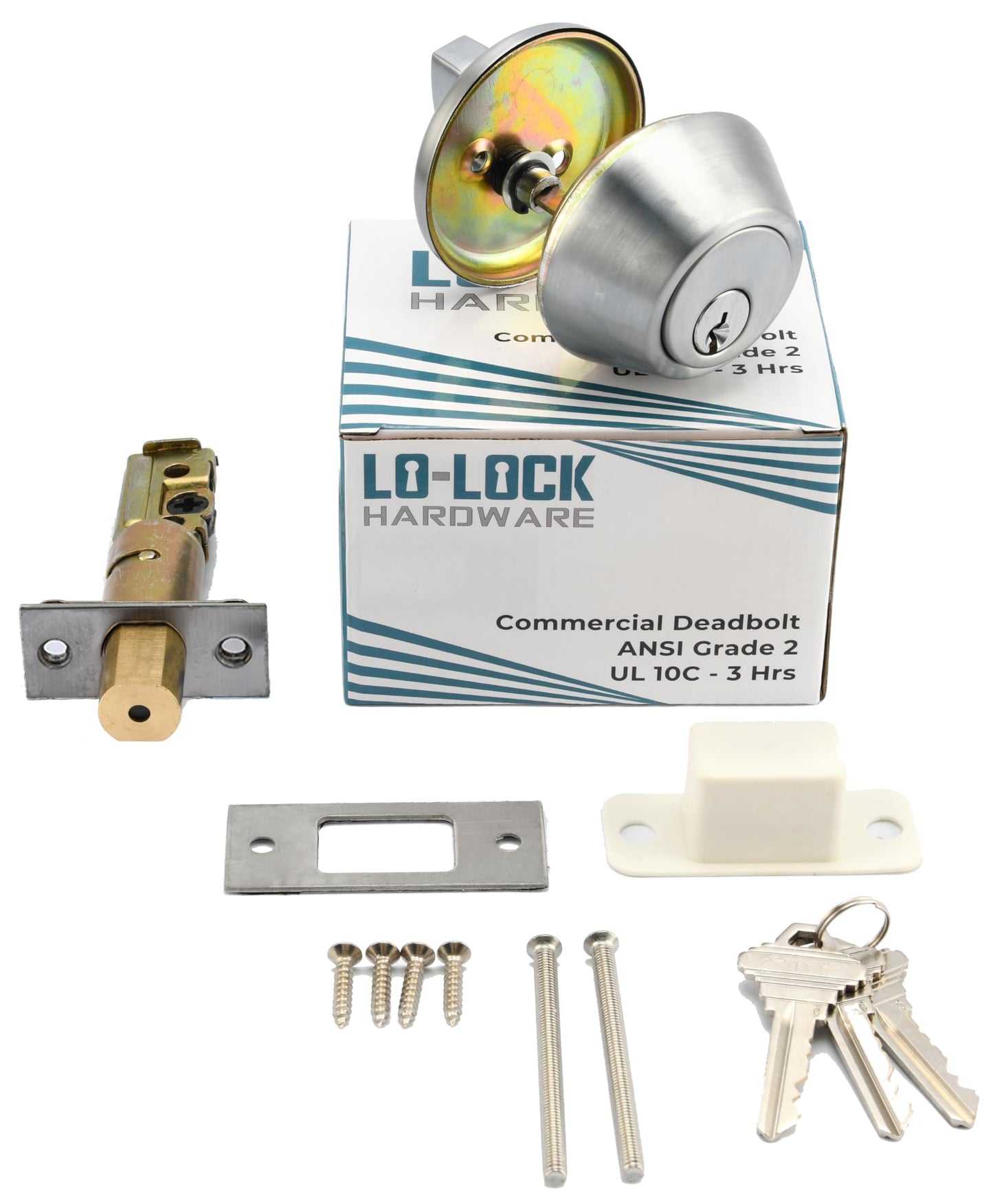 LO-LOCK HARDWARE Heavy Duty Designer Commercial Deadbolt (Single Cylinder Lock, Satin Chrome, 26D) Non-Handed, Grade 2 Industrial - UL 3 Hour Fire Rated & ADA Compliant | Wood or Metal Doors