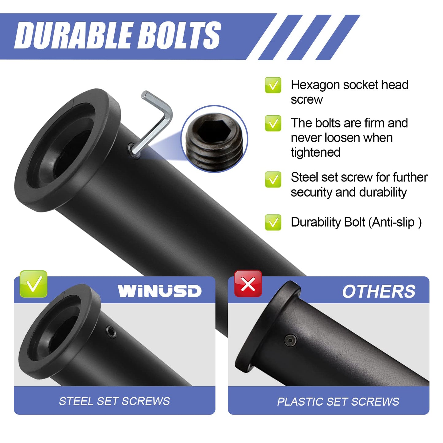 WINUSD 2Pcs Nylon Olympic Adapter Sleeve 8- Converts 1" Standard Weight Plate Posts to 2- Olympic Weight Plate PostsIncludes Removable end Cap and Allen Key