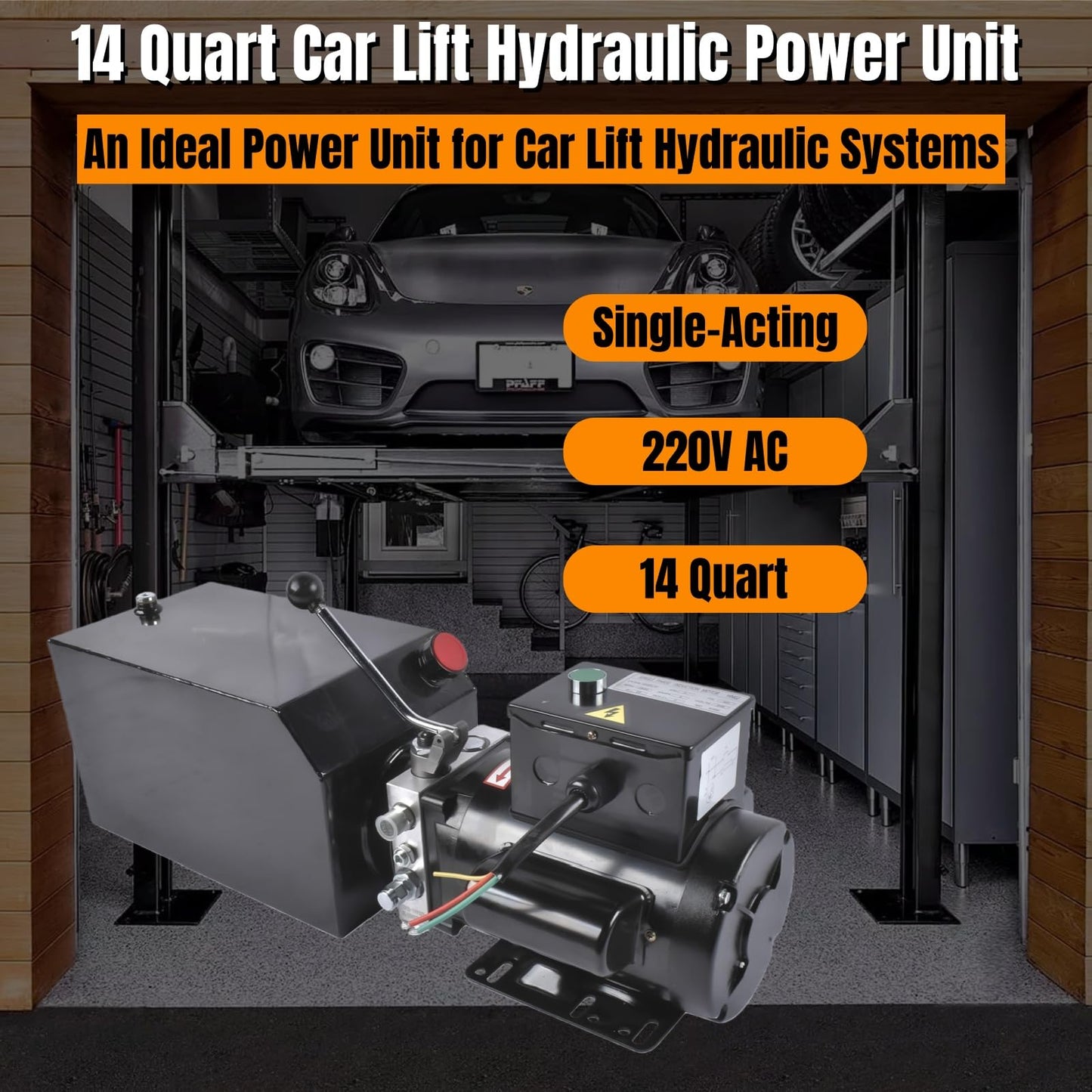 3.5 Gal/14 Quart Hydraulic Power Unit, 2.2kw 220V Single-Acting Hydraulic Pump for Car Lift, 2950 PSI Max Relief Pressure, Replacement for Dump Trailers and Lifting Platforms Mixizap