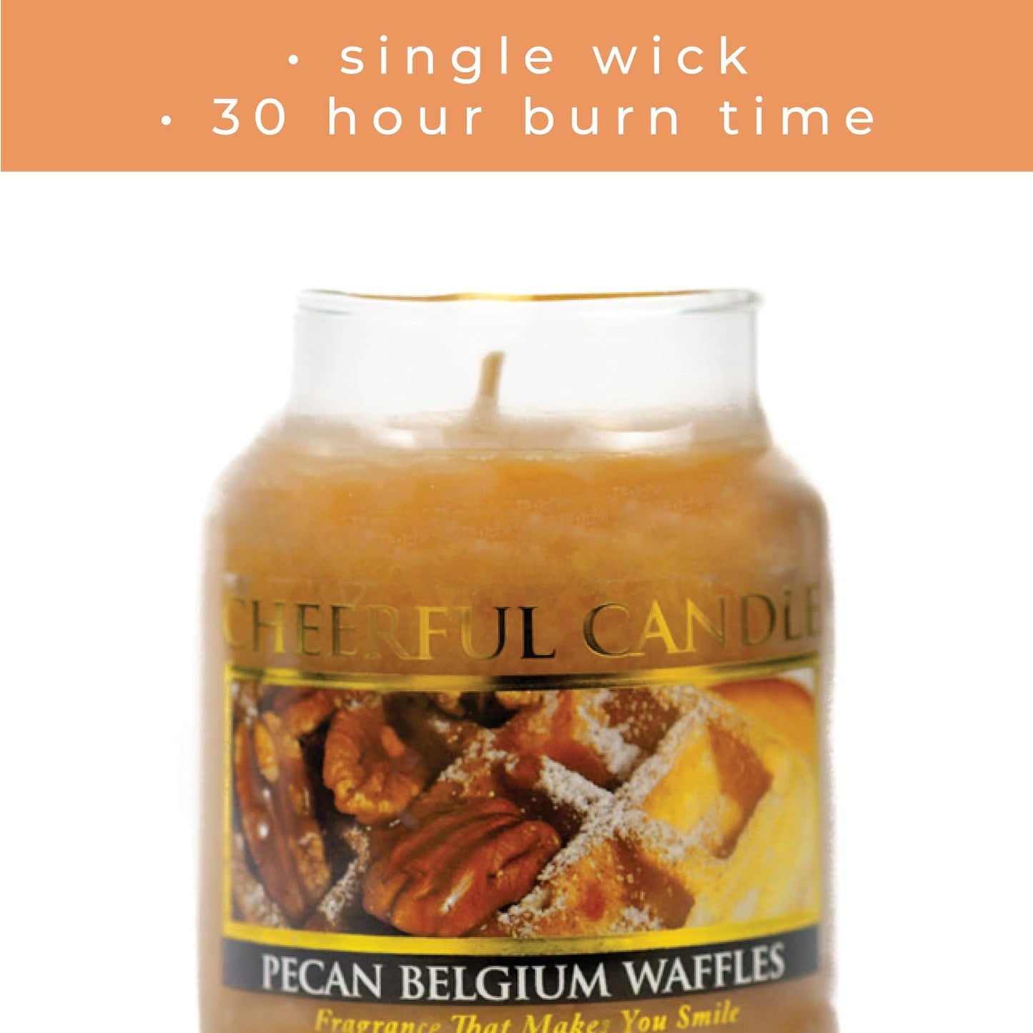 6oz 35 A Cheerful Giver - Pecan Belgium Waffles - Small Scented Candle Jar with Lid - Cheerful Candle - Hours of Burn