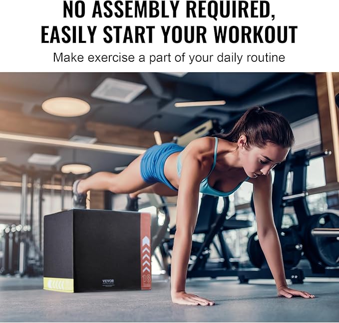 VEVOR 3 in 1 Plyometric Jump Box, Cotton Plyo Box, Platform & Jumping Agility Box, Anti-Slip Fitness Exercise Step Up Box for Home Gym Training, Conditioning Strength Training, Multiple Sizes, Black