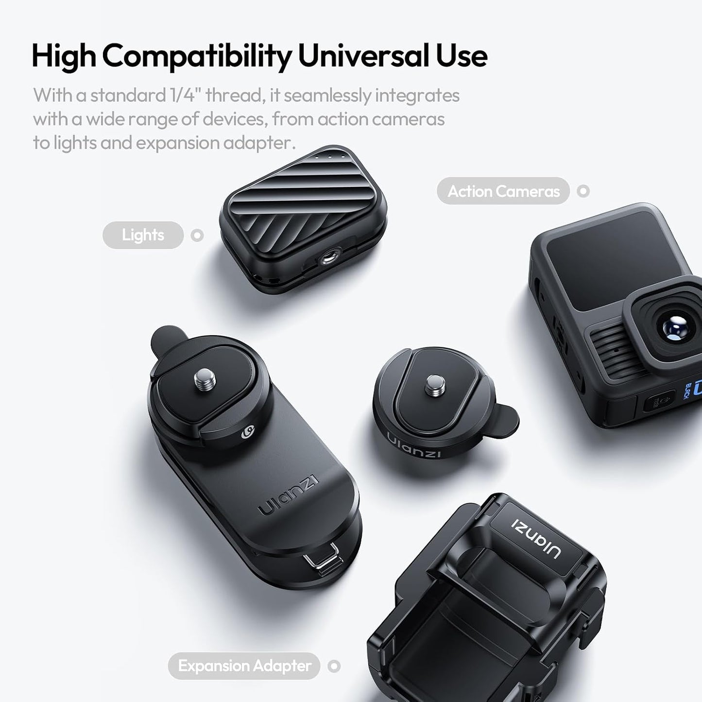 ULANZI CK02 Backpack 1/4" Insta360, Cka Quick Release Camera Mount Clip, Magnetic Mount Stand with Standard Thread
