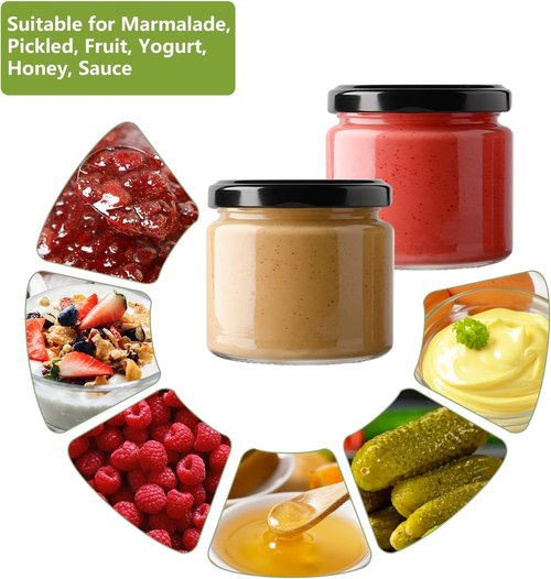 BPFY 24Pack 5oz Glass Jars with Lids, 150ml Clear Small Mason Jars with 24 Stickers, Mini Canning Jar for Jam, Jelly, Honey, Pickles, Spice