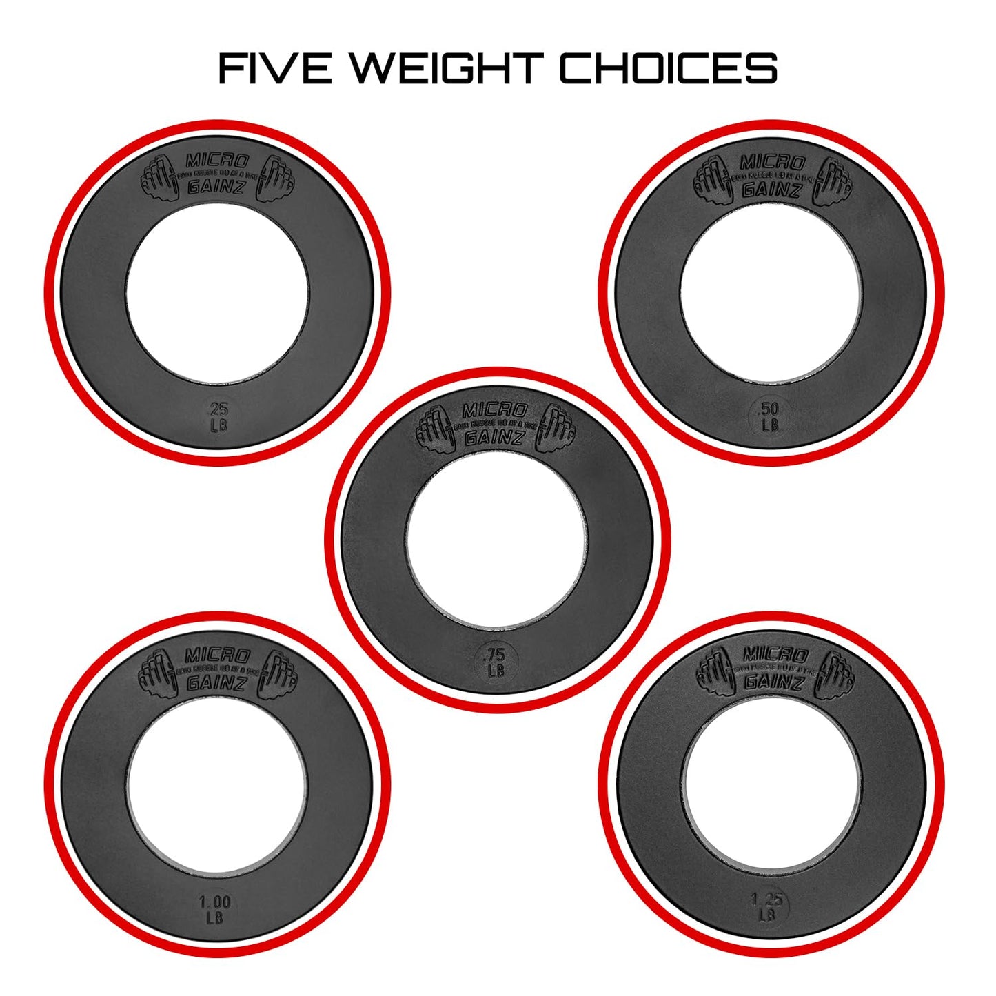 Micro Gainz Olympic Fractional Weight Plates Set, 10 Piece Olympic Weight Plates Set with Bag, Designed for Olympic Barbells for Strength Training and Micro Loading, Made in USA (Black)