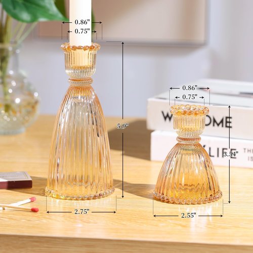 LAMORGIFT Gold Candlestick Holders Set - 4pcs 3.5" & 2pcs 6" Assorted Taper Candle Holders for Weddings & Modern Home Decor