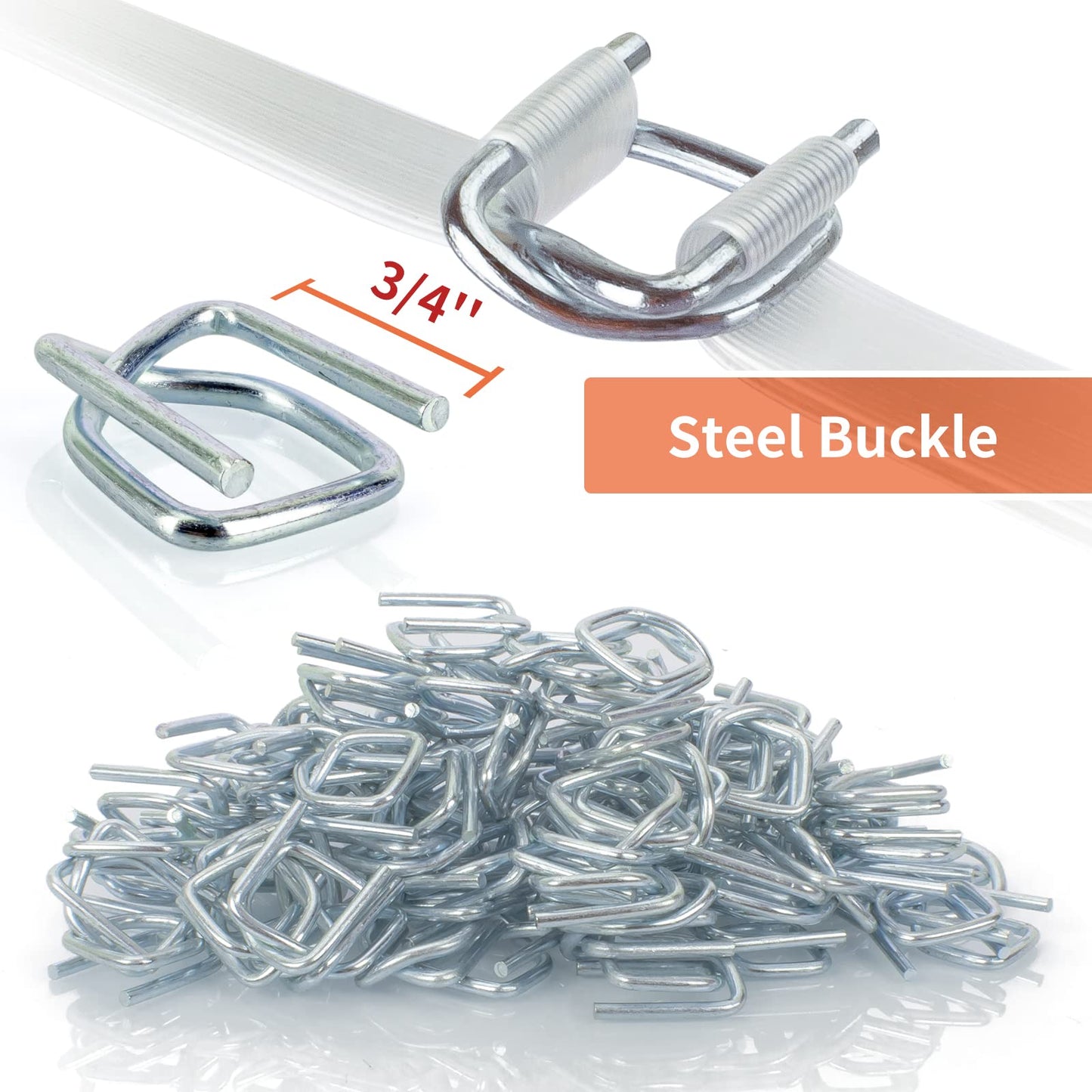 VETAKING Heavy Duty Reusable Buckles with Anti-Slip Coating Sturdy Metal Wire and High Holding Power 100pcs /200pcs Metal Buckles for Plastic Strapping - 3/4'' Strap Width Woven Cord Strapping (100)