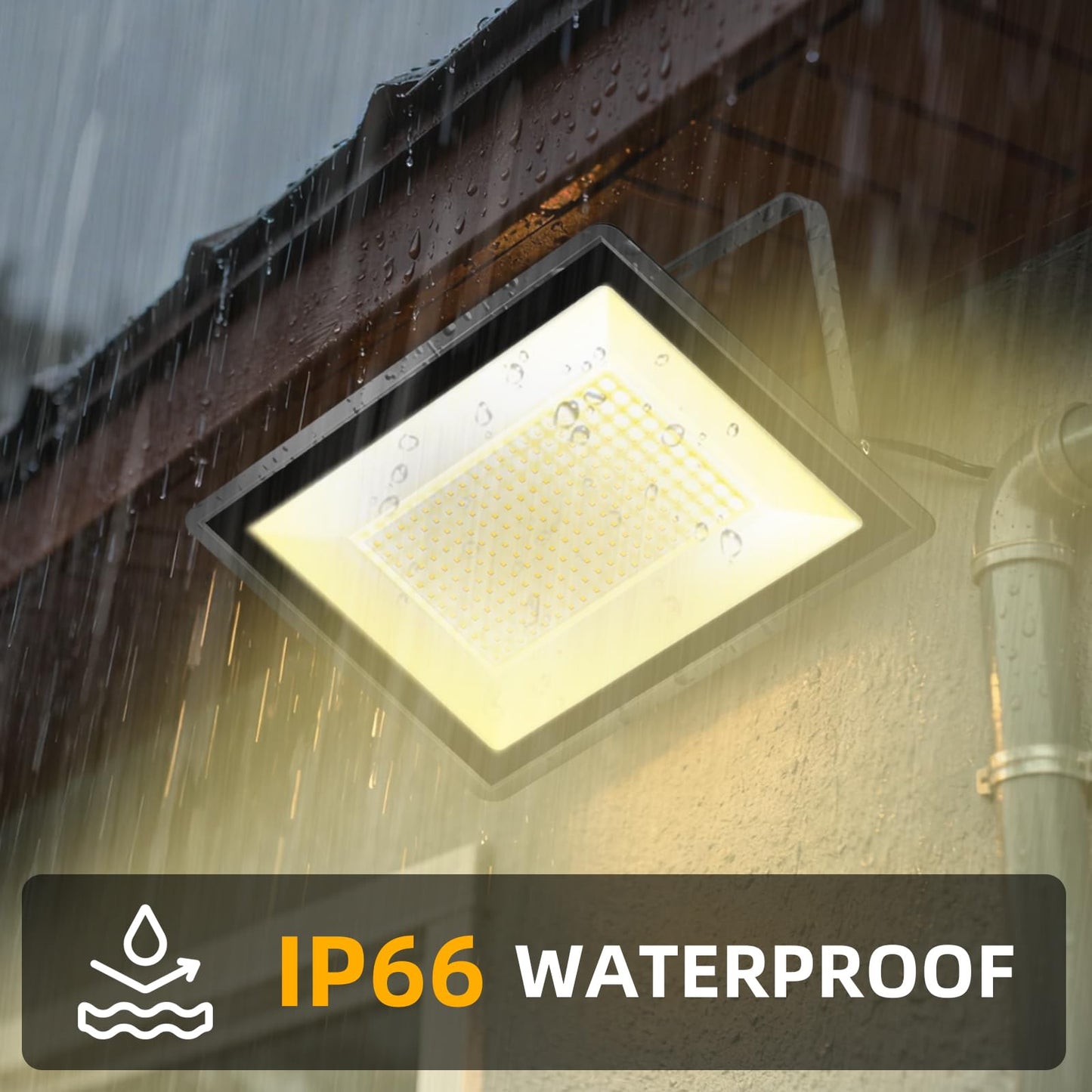 Sunkkes 450W Warm White LED Flood Lights,3000K Super Bright 54000LM Outdoor Security Lights with Plug, Exterior IP66 Waterproof Floodlight for Field,Playground,Garage, Garden, Arena(3 Pack)