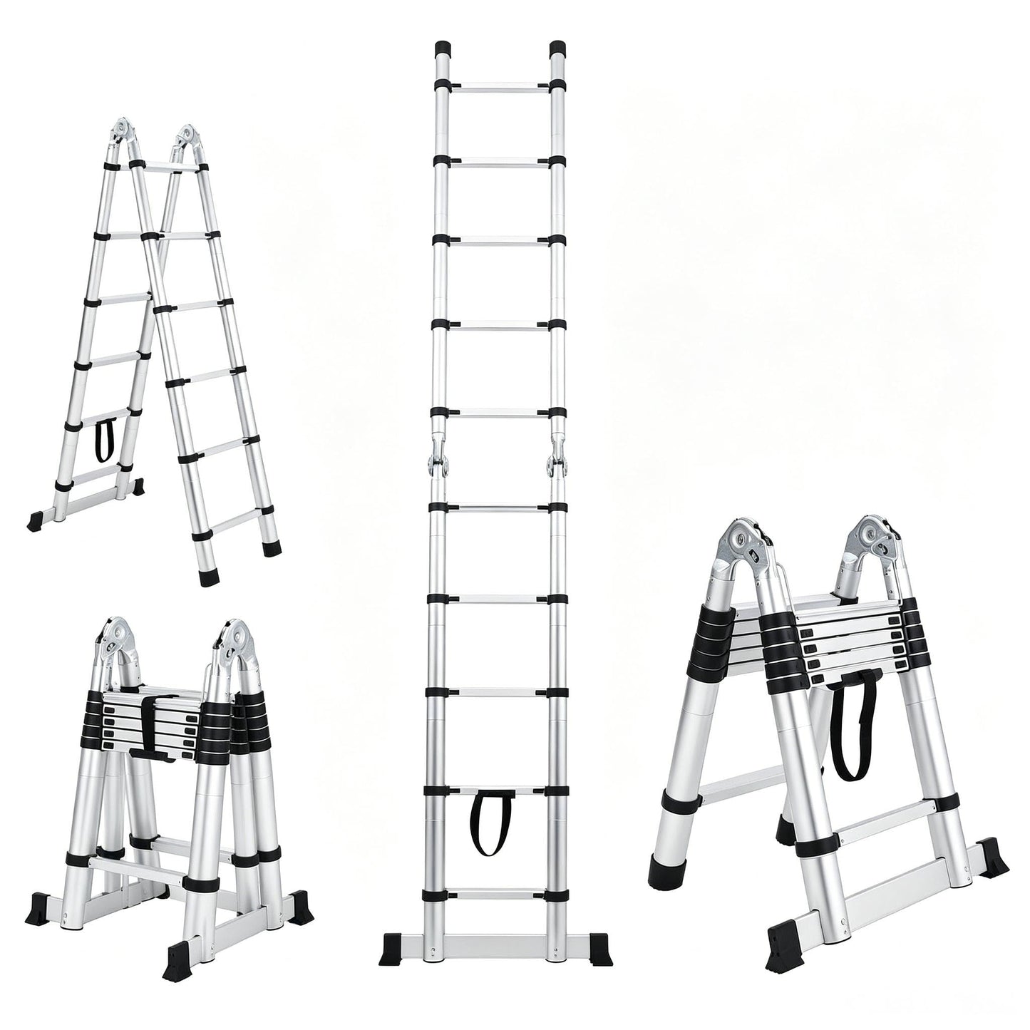 18.5 ft Aluminium Telescoping Ladder, Multi-Use a-Frame Collapsible Ladder with Non-Slip Feet and Stabilizers, Portable & Lightweight, Ideal for Household, Outdoor Working and Garden Use