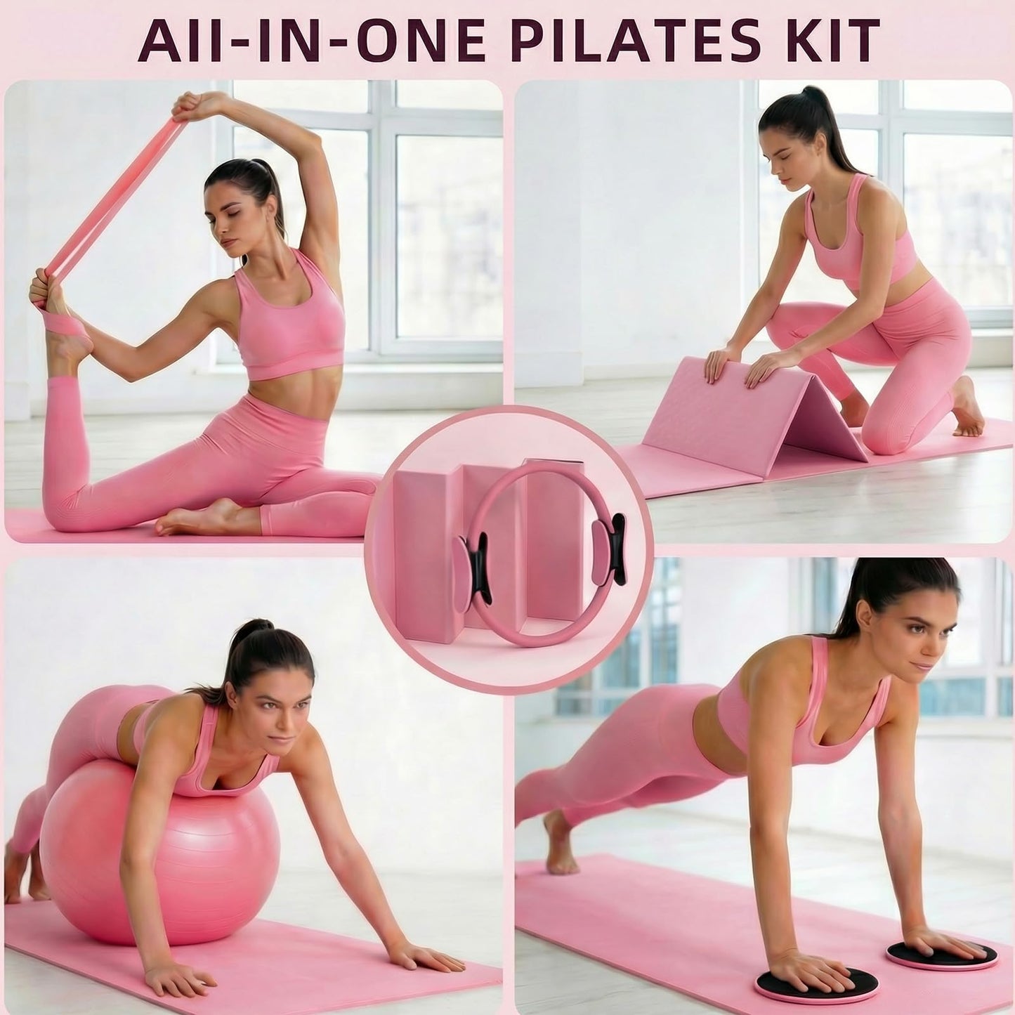 18PCS Ultimate Home Pilates Circle Kit,Professional Pilates Equipment Set with Magic Pilates Ring, Ball & Yoga Mat for Full Body Toning Women,Portable At Home Workout Equipment for Core Strength