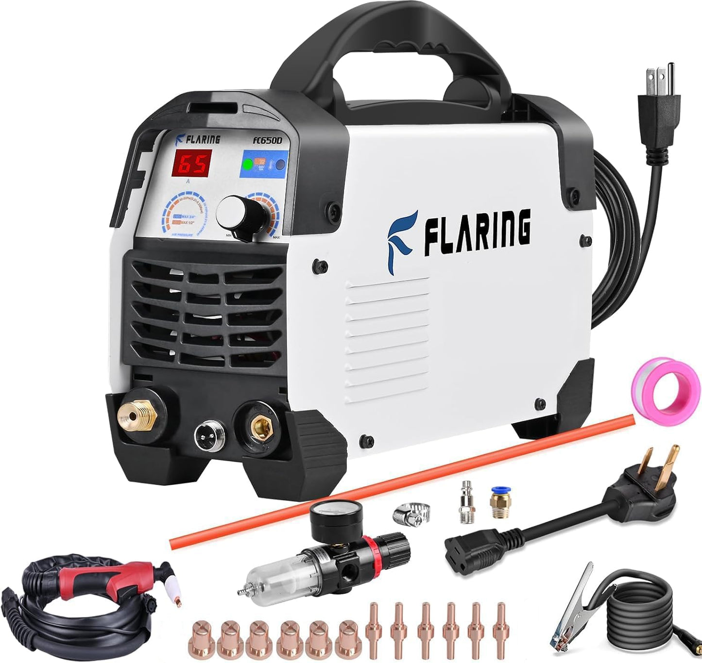FLARING Plasma Cutter,65 Amp Plasma Cutter Machine 120V 240V 4/5" (20mm) Max Cutting 1/2" (12.7mm) Clean Cut with FLARING MIG Welder 215amp 6 IN 1 Welder Machine 120V/240V 2lbs/11lbs Wire Compatible
