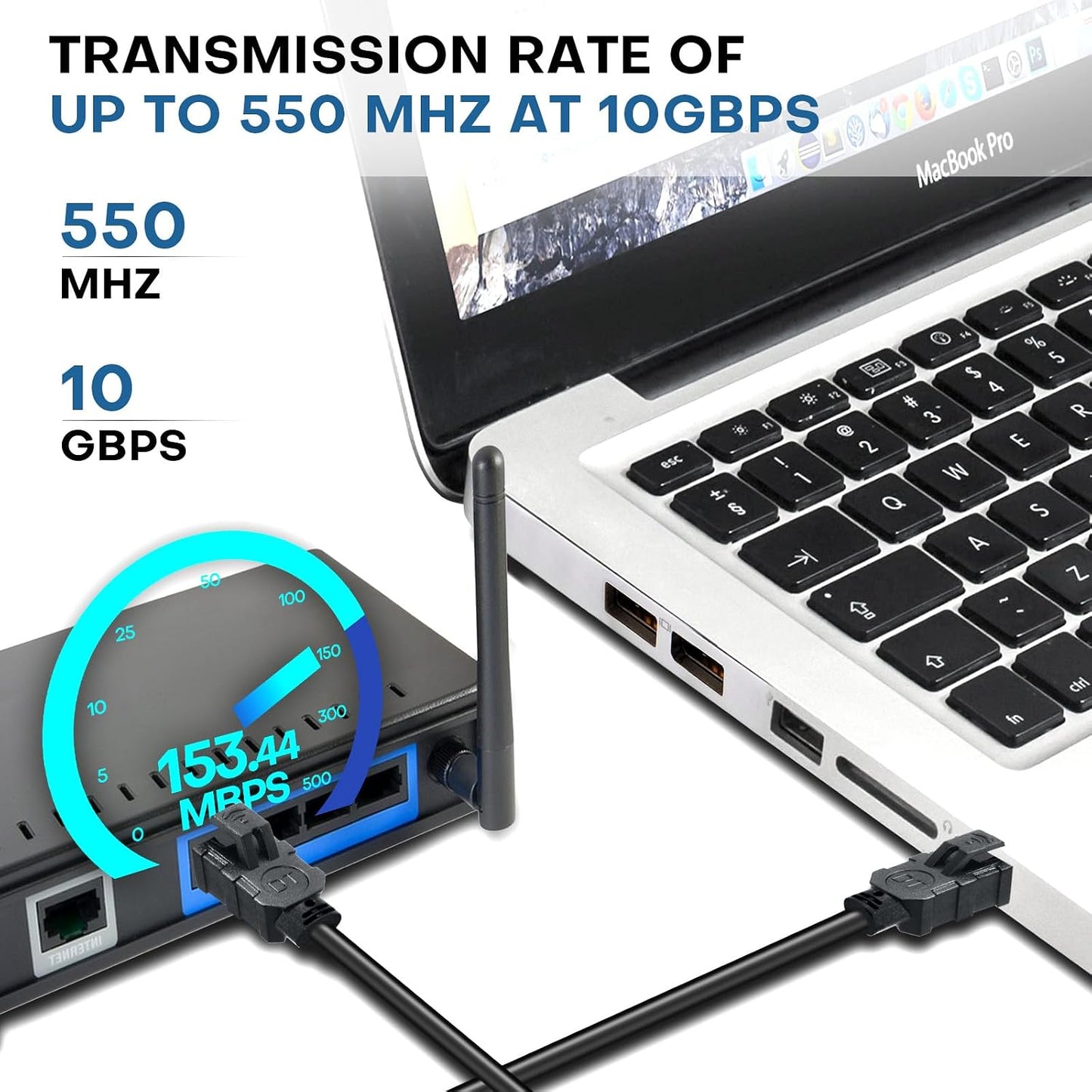 CYCMIA 6ft 6 RJ45 10Gbps 7/8, 6 Cat Ethernet Cable, Flat LAN Network Cable, Speed, Indoor & Outdoor Use, Compatible