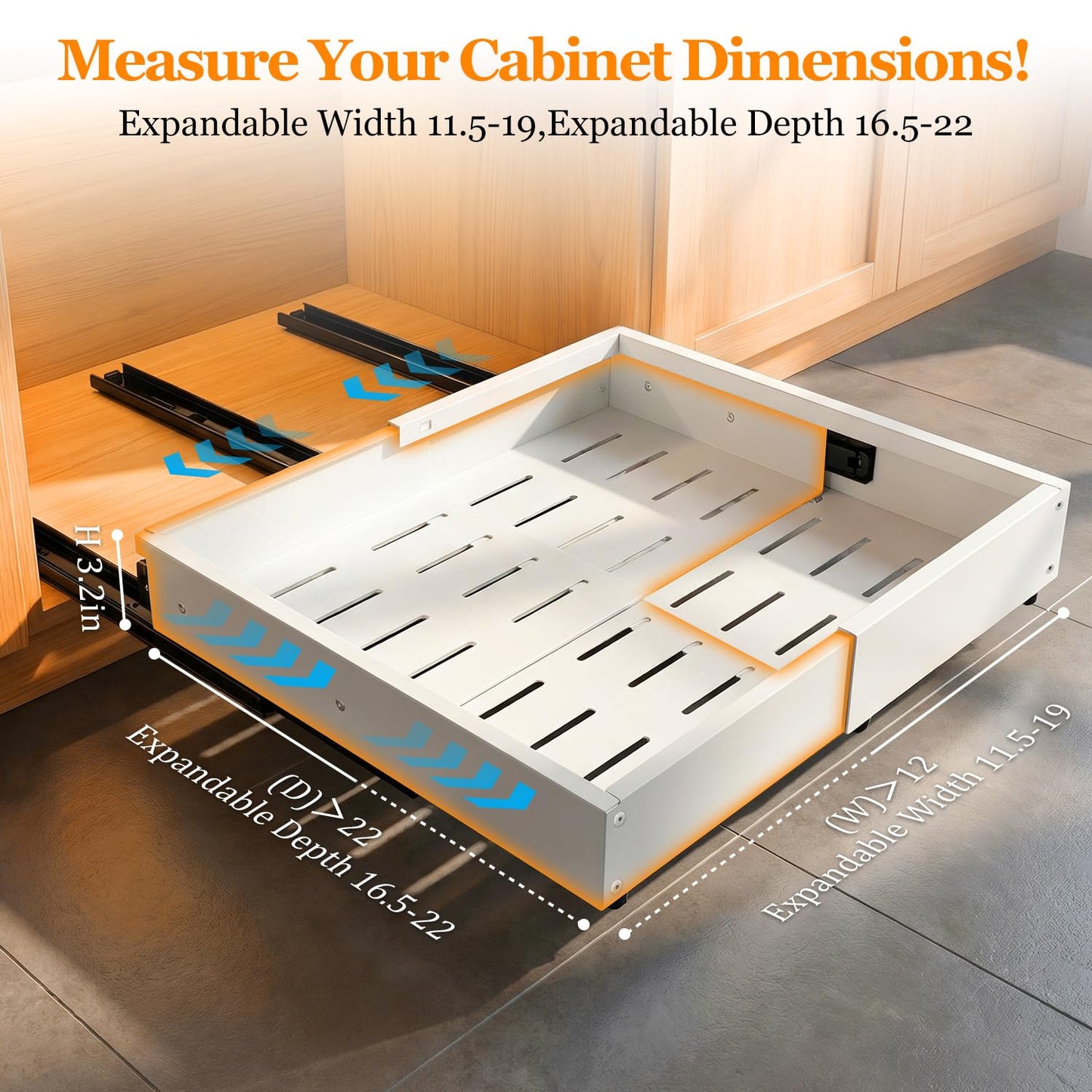 Philosun Pull Out Cabinet Organizer for Kitchen,Full Expandable Width 12"-19" Depth 16"-22" Cabinet Drawers Slide Out No Drill Adhesive,Cabinet Pull Out Shelves for Kitchen Pots Pans Spices 2Pack