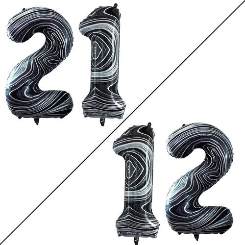 GOER Jumbo Number 12 Balloons - 42 Inch Marble Black Foil Helium Balloons for 12th Birthday Party