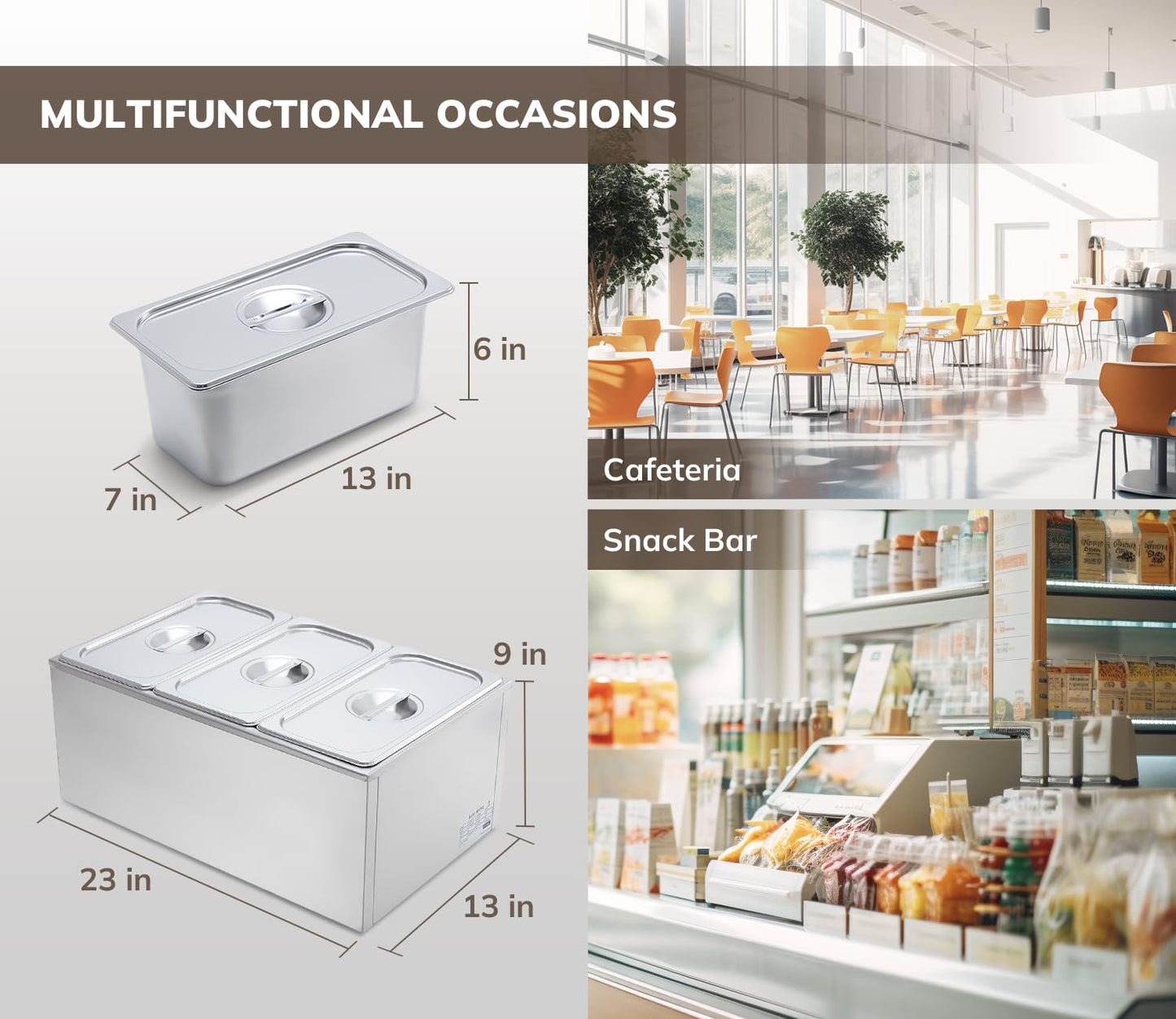 SYBO Commercial Food Warmer Steam Table Buffet Server, Stainless Steel Bain Marie for Catering & Restaurants, Electric Food Warmer for Parties Buffet, 3 Pan Sections with Tap, Silver