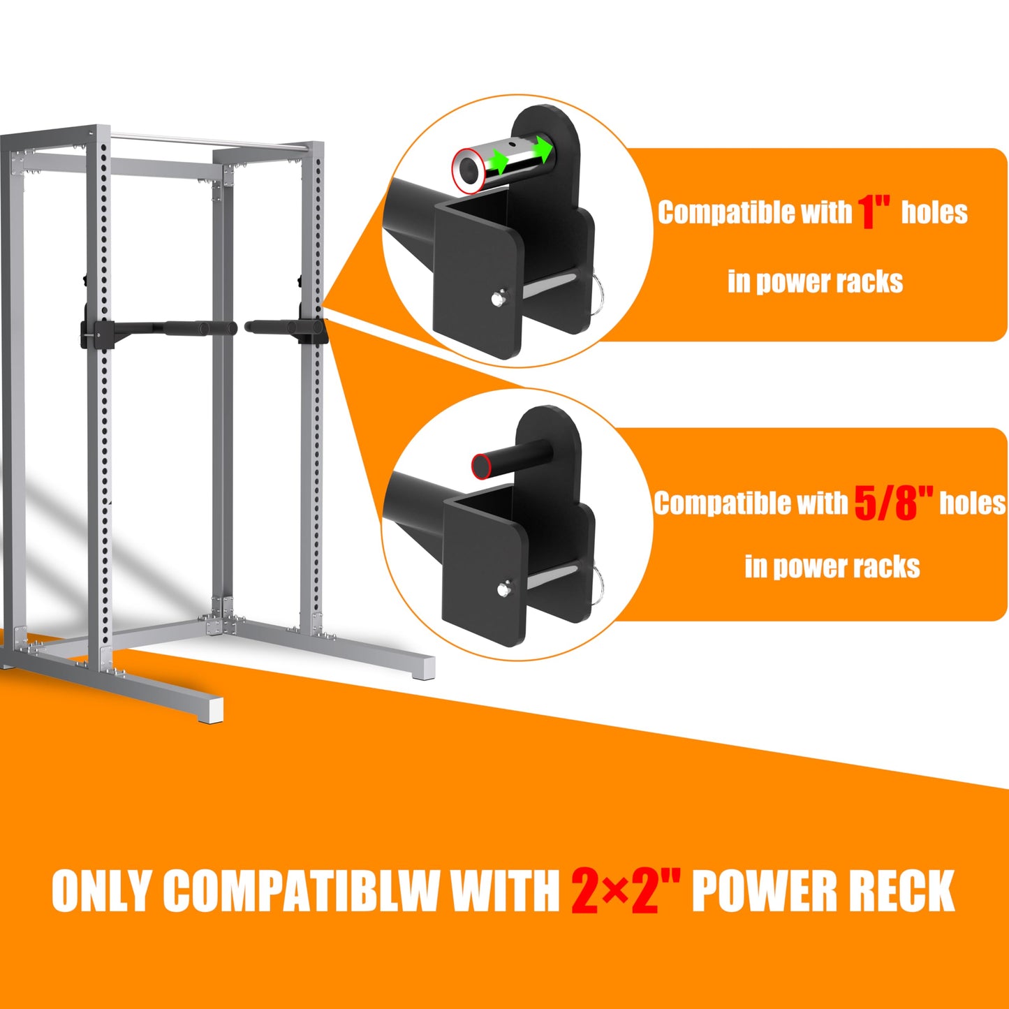 HWOOUSA Muti-Grip Dip Bars Attachment for 2" x 2" Power Cage with 5/8" or 1" Hole, Non-Slip Wide & Narrow Grip Dips Double Handles, 600 lbs Capacity, Squat Rack Attachment for Dips, Inverted Rows, Push-Ups