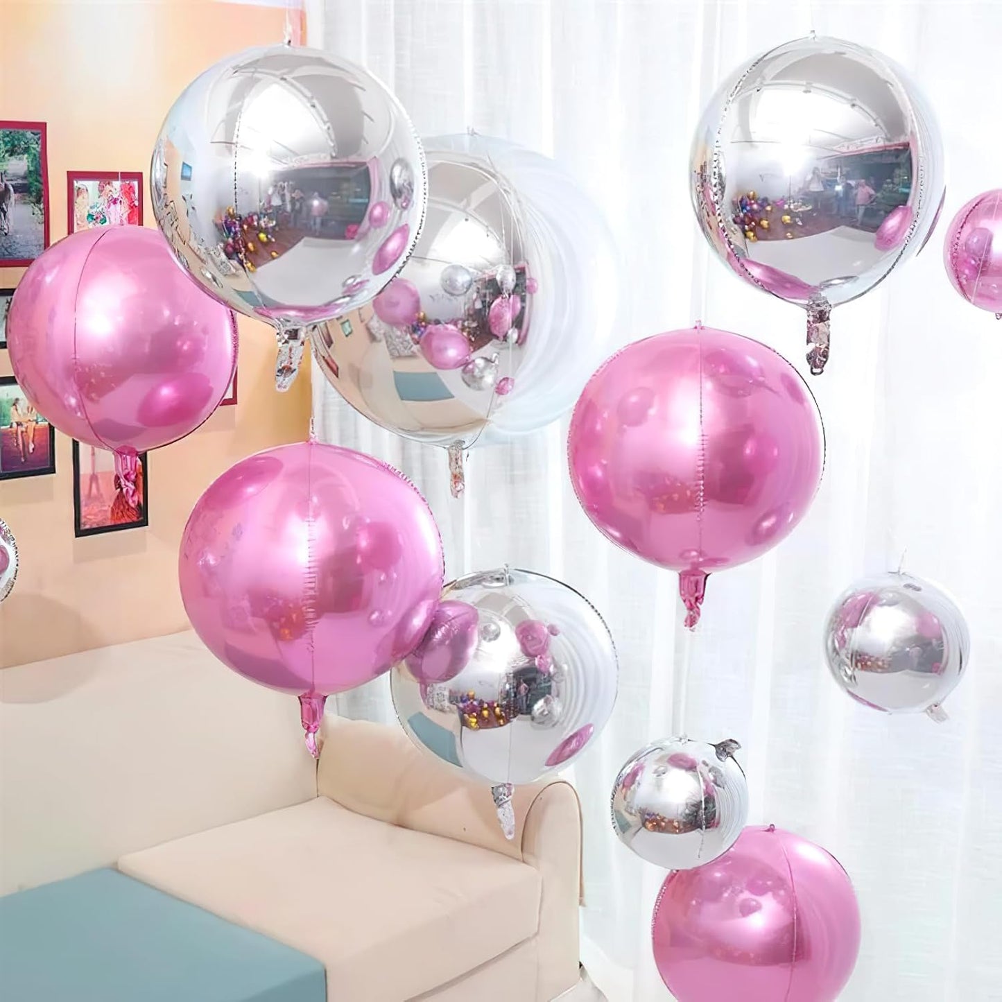 PartyWoo Pearl Pink Foil Balloons - 22 Inch Jumbo Round Mylar Balloons for Baby Showers & Birthdays
