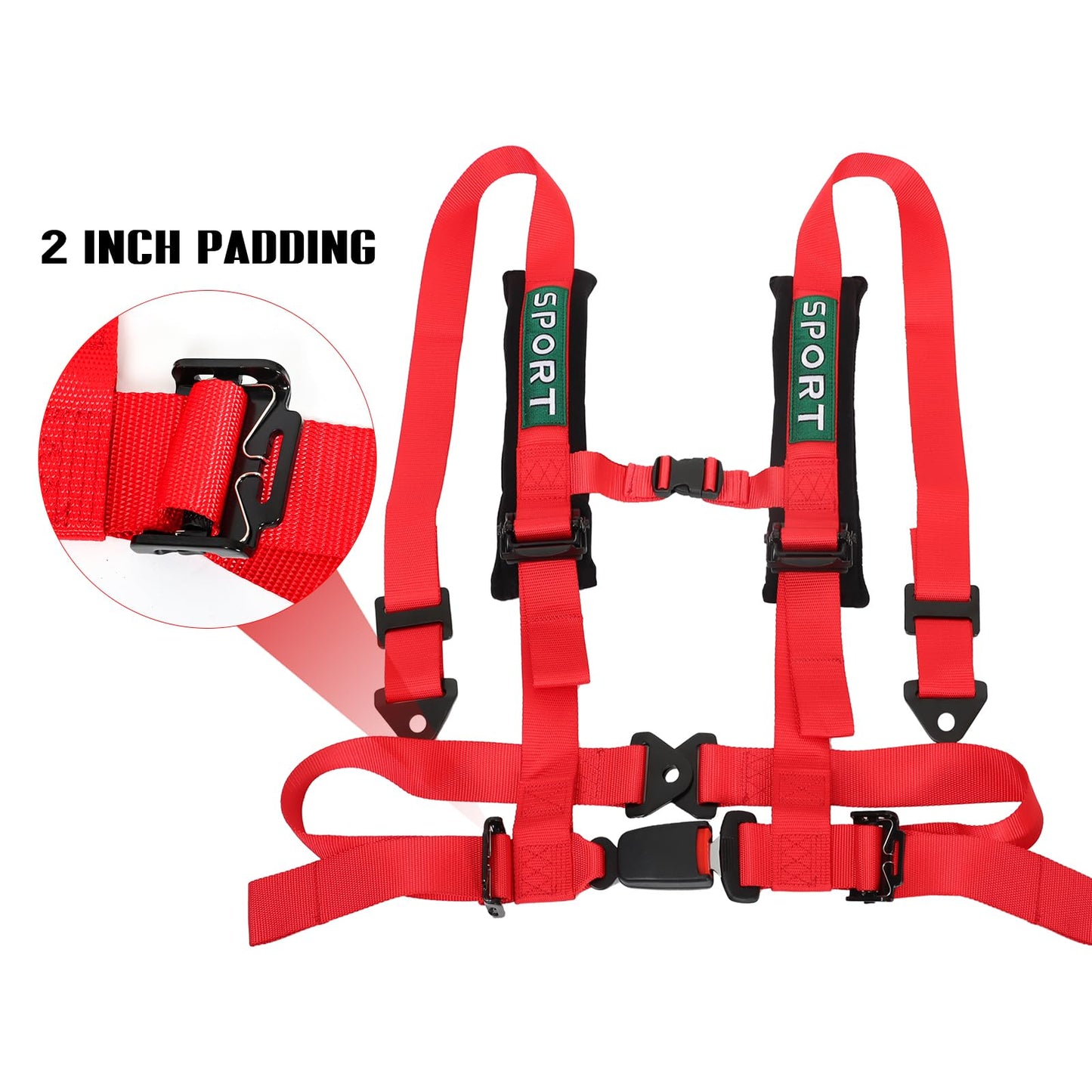 BESTZHEYU 2 PCS 4 Point Harness with 3 Inch Comfortable Heavy Duty Shoulder Padding with Quick Auto buckle for UTV ATV Sports Car, Racing Car, Car Red Racing Harness