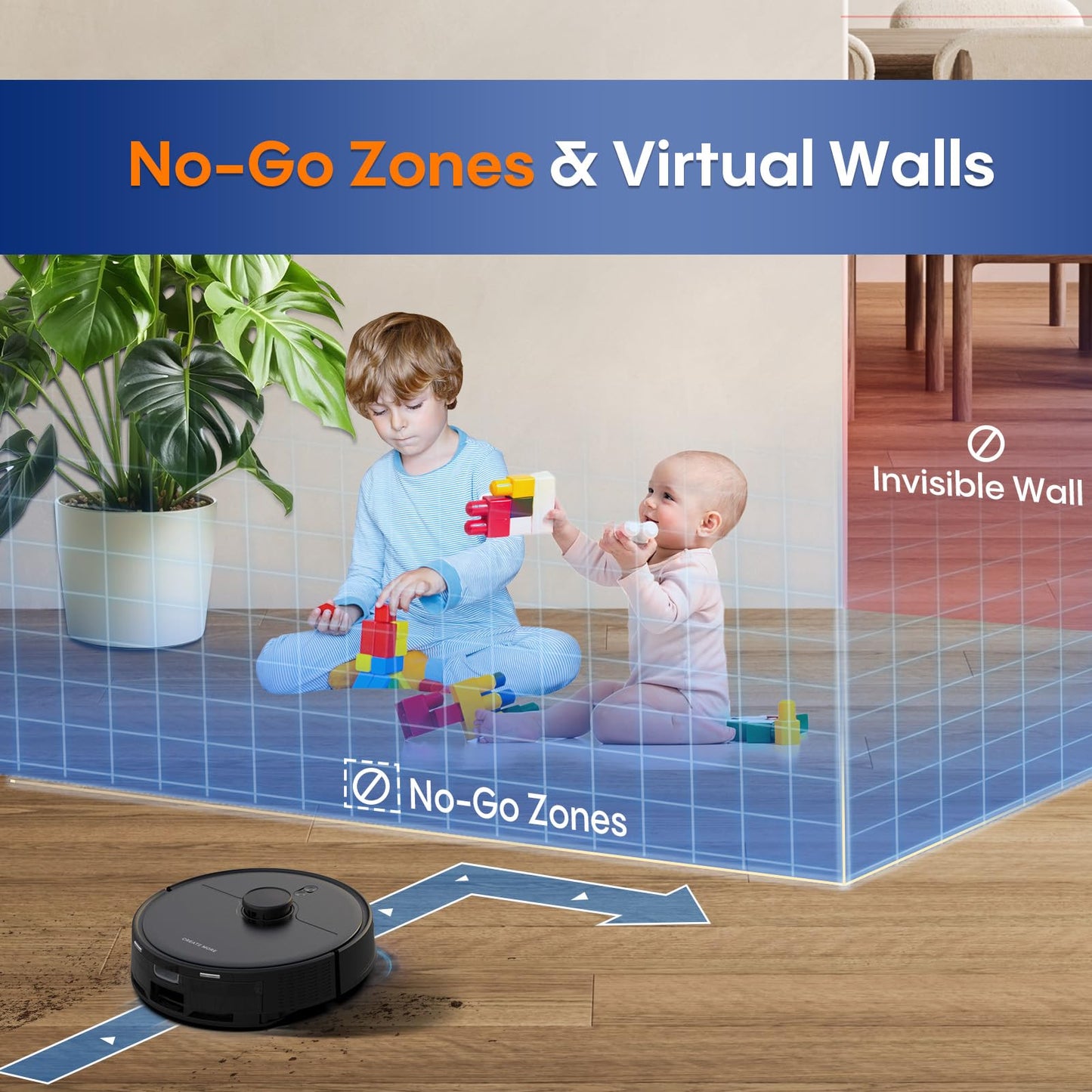 eitton Robot Vacuum and Mop Combo, 5000Pa Powerful Suction, Advanced Smart Mapping, Ideal for Pet Hair, Dust