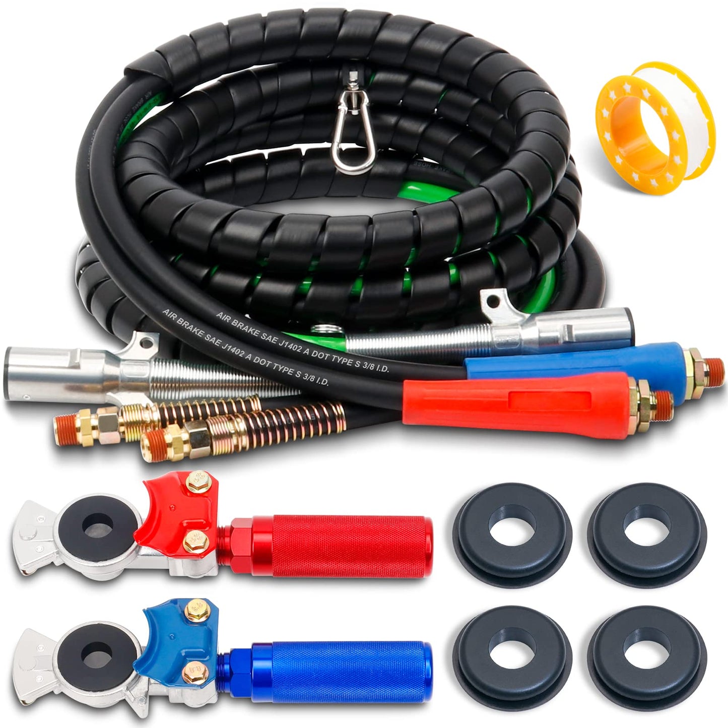 YiaChuii 15ft 3 in 1 ABS & Power Air Line Hose with Glad Hands & Gladhand Handles for Tractor Trailer Semi Truck
