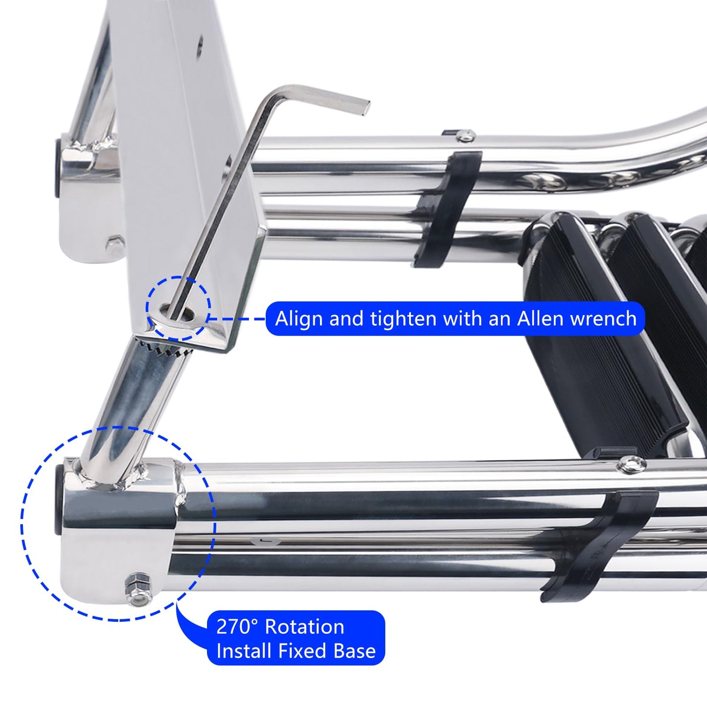 Heavy Duty Pontoon Boat Ladder, 316 Stainless Steel 4 Step Telescoping Folding Rear Entry Inboard Ladder All Welded Reinforce Dock Swim Deck Ladder with Wide Steps Strong Handrails