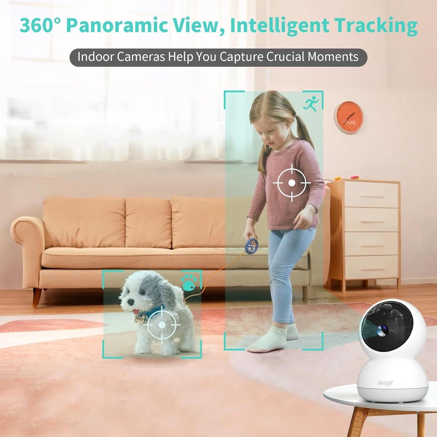 Alaga 3K 360 2-Way 2.4G 5G Indoor Camera, HD Indoor Security Camera, Pan/Tilt Pet Camera, Audio, Siren, Night Vision