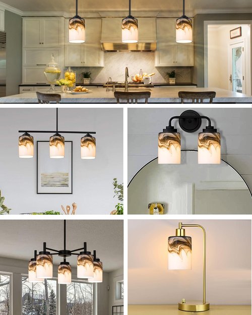Cylinder Glass Lamp Shade for Pendant Light 1.65in fitter Decorative Grey Marble Glass Wall Sconce Light Shade blown Art Glass Replacement Shade for Vanity Light,Table Lamp Ceiling Fan Light 4Pack