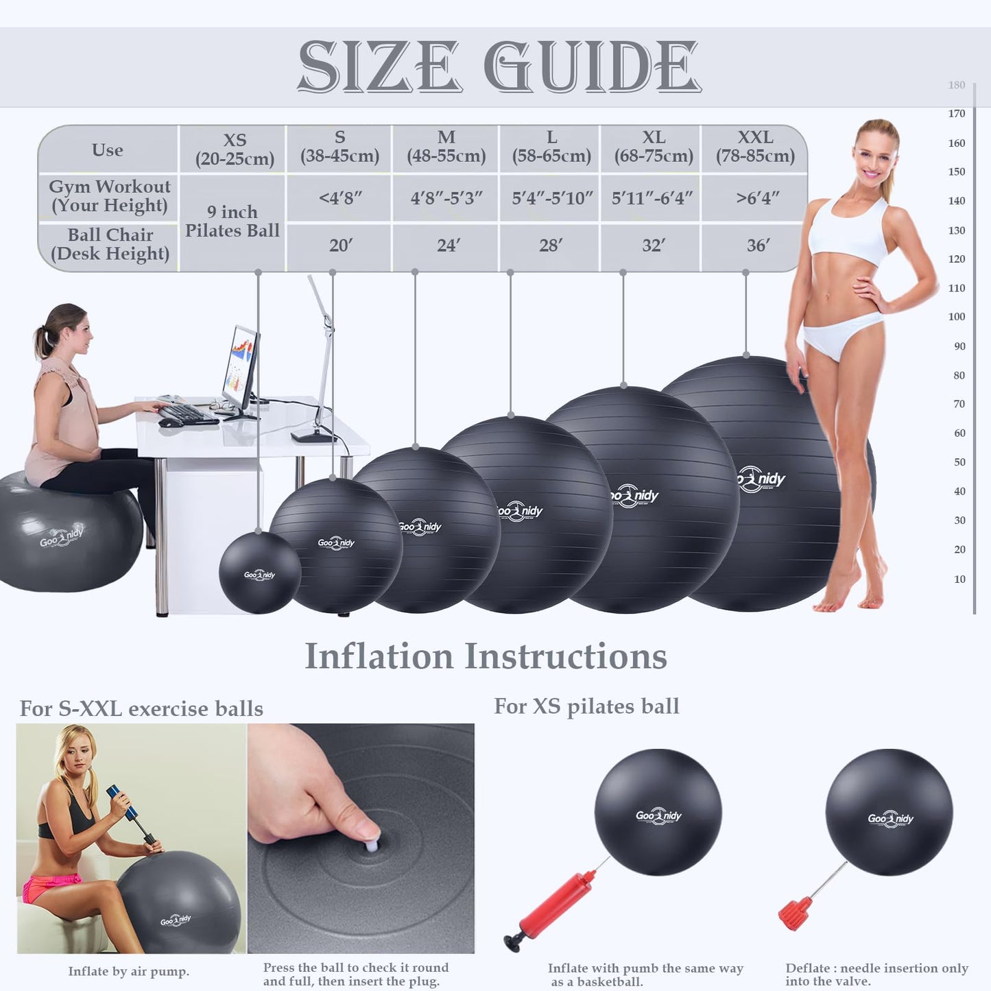 Soft Exercise Ball, Anti-Burst Pilates Yoga Ball Chair Supports 2200lb, Workout Equipment w/ Pump for Women Pregnancy, Medicine, Birthing, Physical Therapy, Stability, Excersing, Birth, Swiss, Fitness