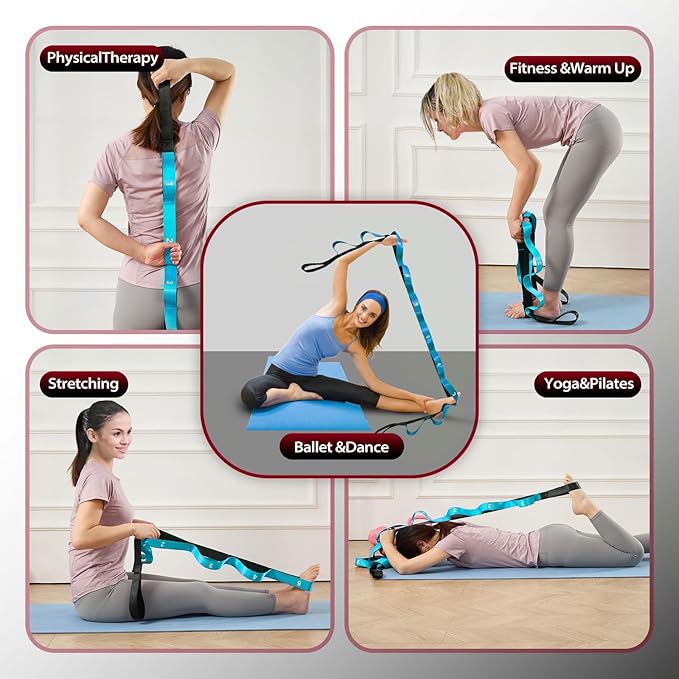 Stretching Strap with 10 Loops-Yoga Strap for Physical Therapy,Home Workout,Pilate & Flexibility Training,Non Elastic Exercise Stretch Band for Hamstring,Leg Stretcher Belt,Flexibility Fascia
