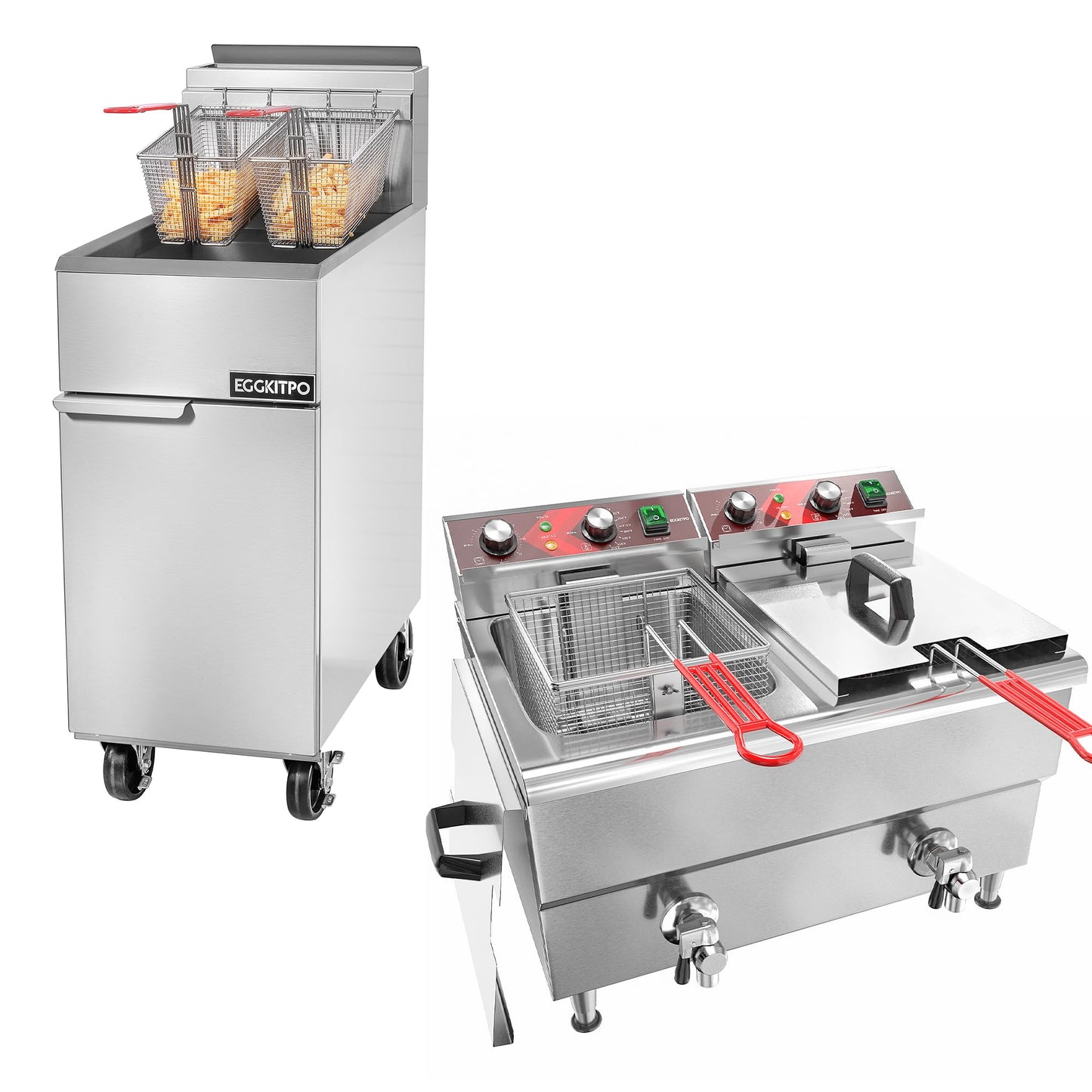EGGKITPO (ECF4-NG) 50LB 120,000 BTU Natural Gas Fryer and 12L × 2 Commercial Fryer with Timer and Oil Drain Electric Deep Fryer(120v 3500w)