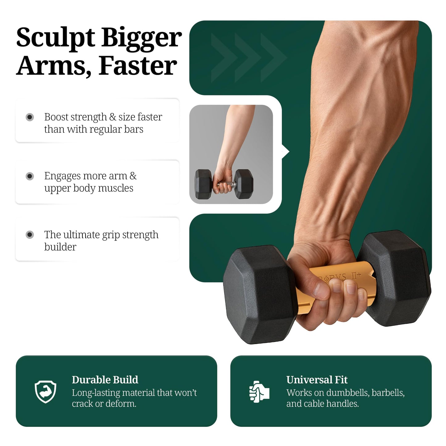 Tribus Grips Prime Thick Grips (2.44" diameter) for Barbells & Dumbbells (One pair) - Arm & Forearm Muscle Gains, Ergonomic, Durable, Non-Slip Rubber Grip