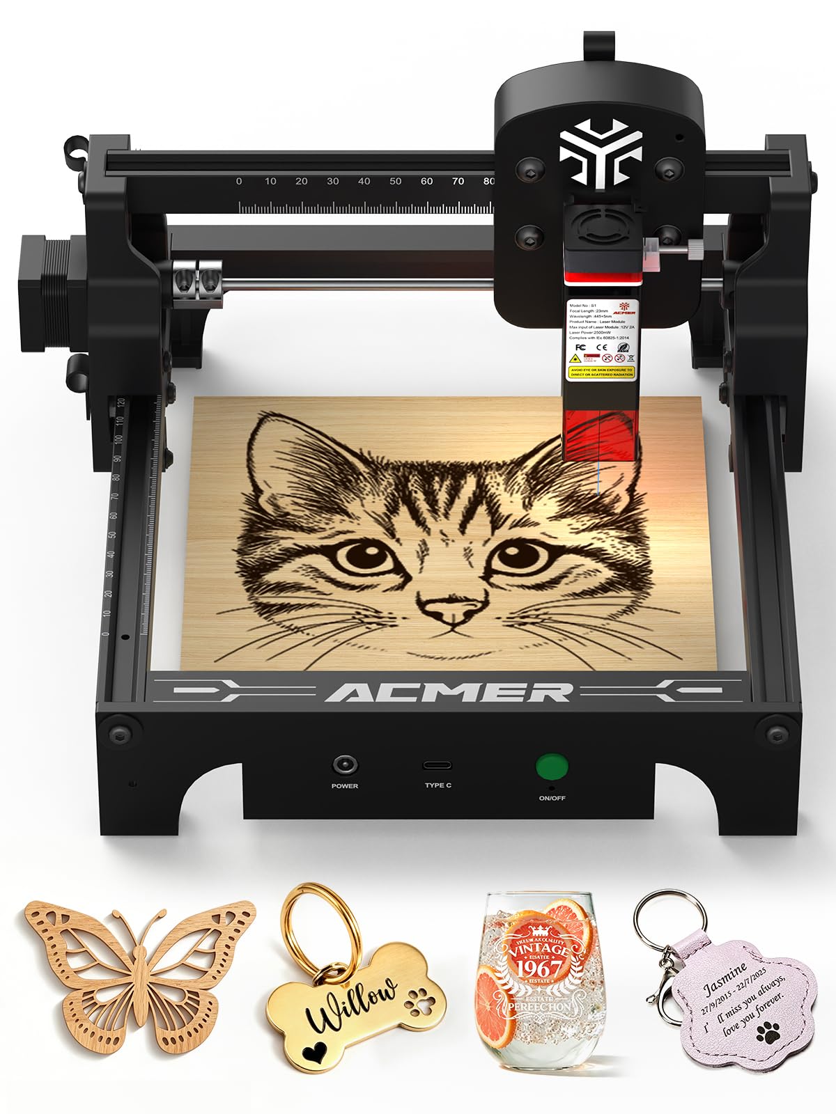 ACMER S1 2500mW Laser Engraver, Portable Cutter & Engraving Machine for Beginners,130×130mm Working Area,0.04mm Laser Spot,Creative DIY,Education STEM,Customized Business with Wood,Metal