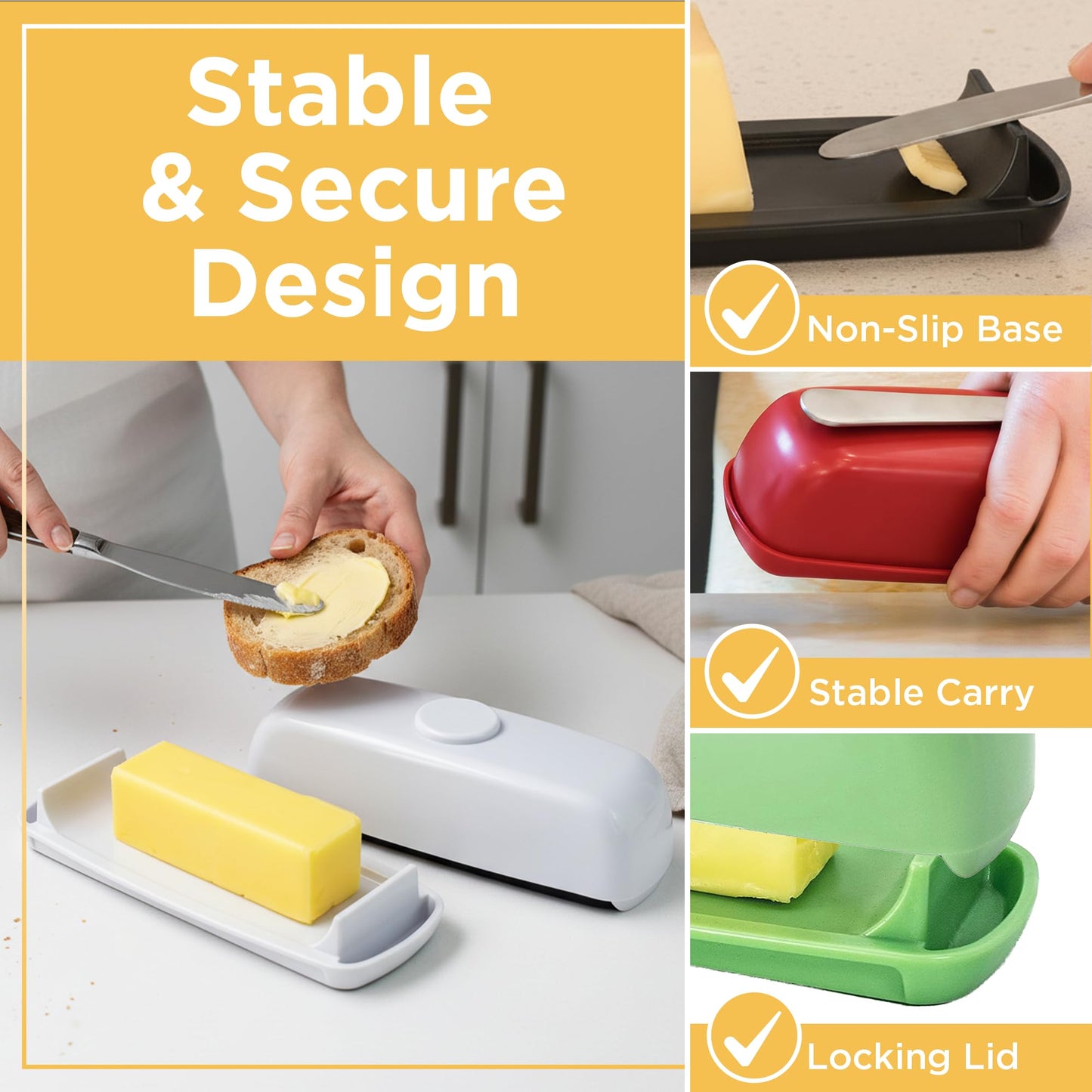 Butter Hub Butter Dish with Lid and Knife for Countertop - Covered Plastic Dish Keeper with Magnetic Knife Holder, Easy Scoop, No Mess Lid Container, Dishwasher Safe, BPA-Free - Clear, 1 Stick