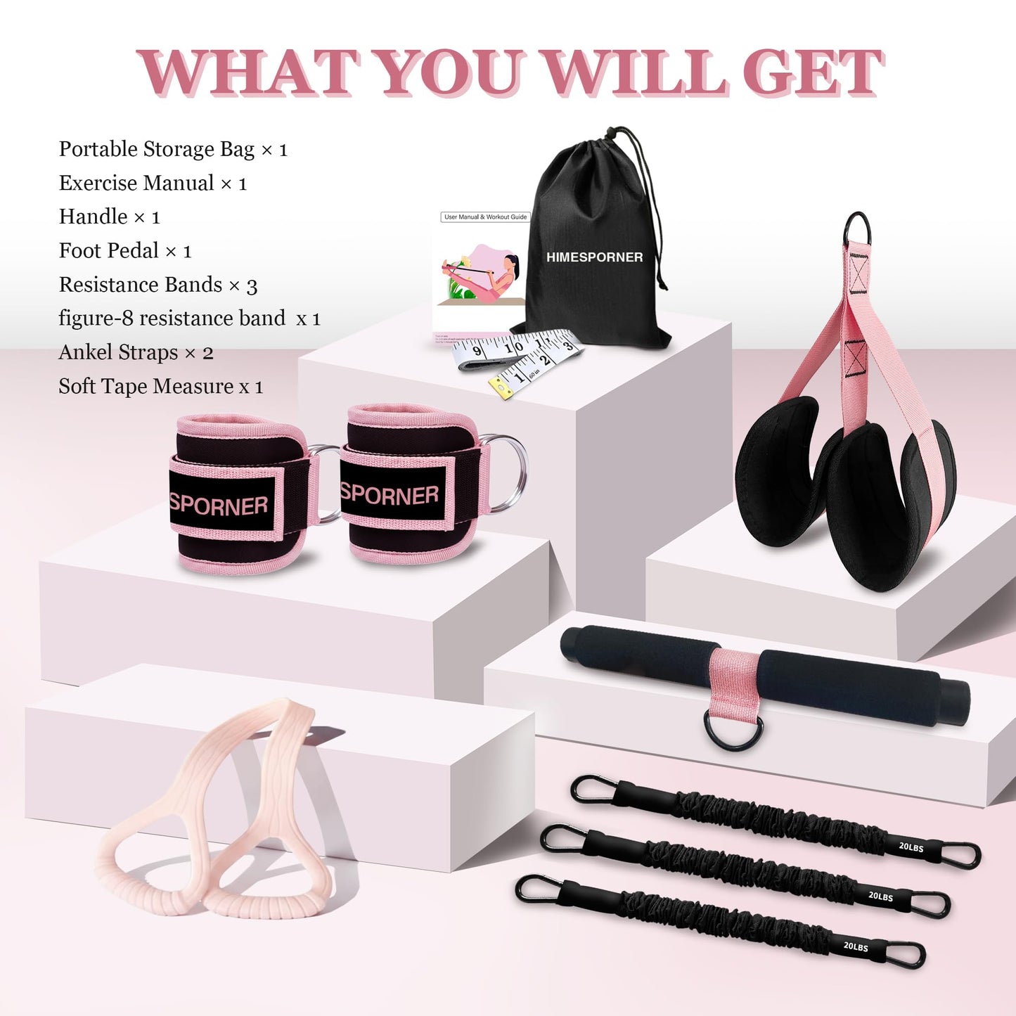 HIMSPORNER Adjustable Pedal Resistance Band with Handle, Ankle Resistance Bands with Cuffs, Figure 8 Resistance Band, Exercise Equipment for Waist, Arm, Core/ABS, Leg, Physical Therapy, Yoga, Pilates