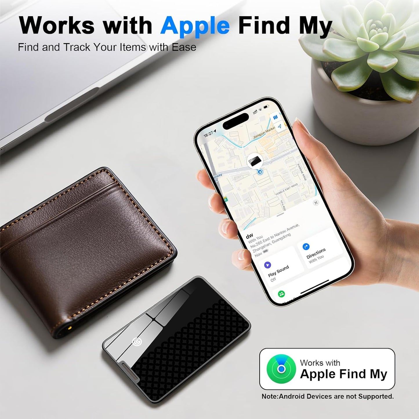 Trendia IP68 Compatible with AirTag Wallet Tracker, Smart Card Finder, Apple MFi Compatible (iOS Only), App Controlled