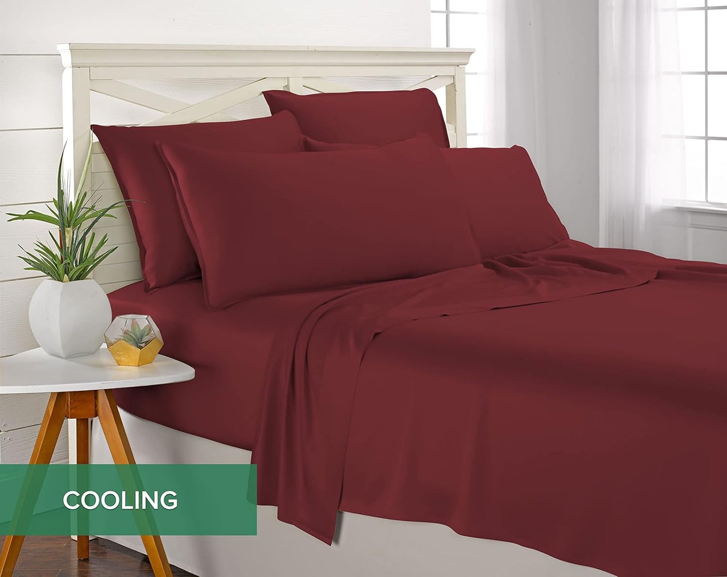 Pure Bamboo Queen Sheets - Luxuriously Soft 100% Organic Viscose Bed Set | Cooling & Durable (Merlot)