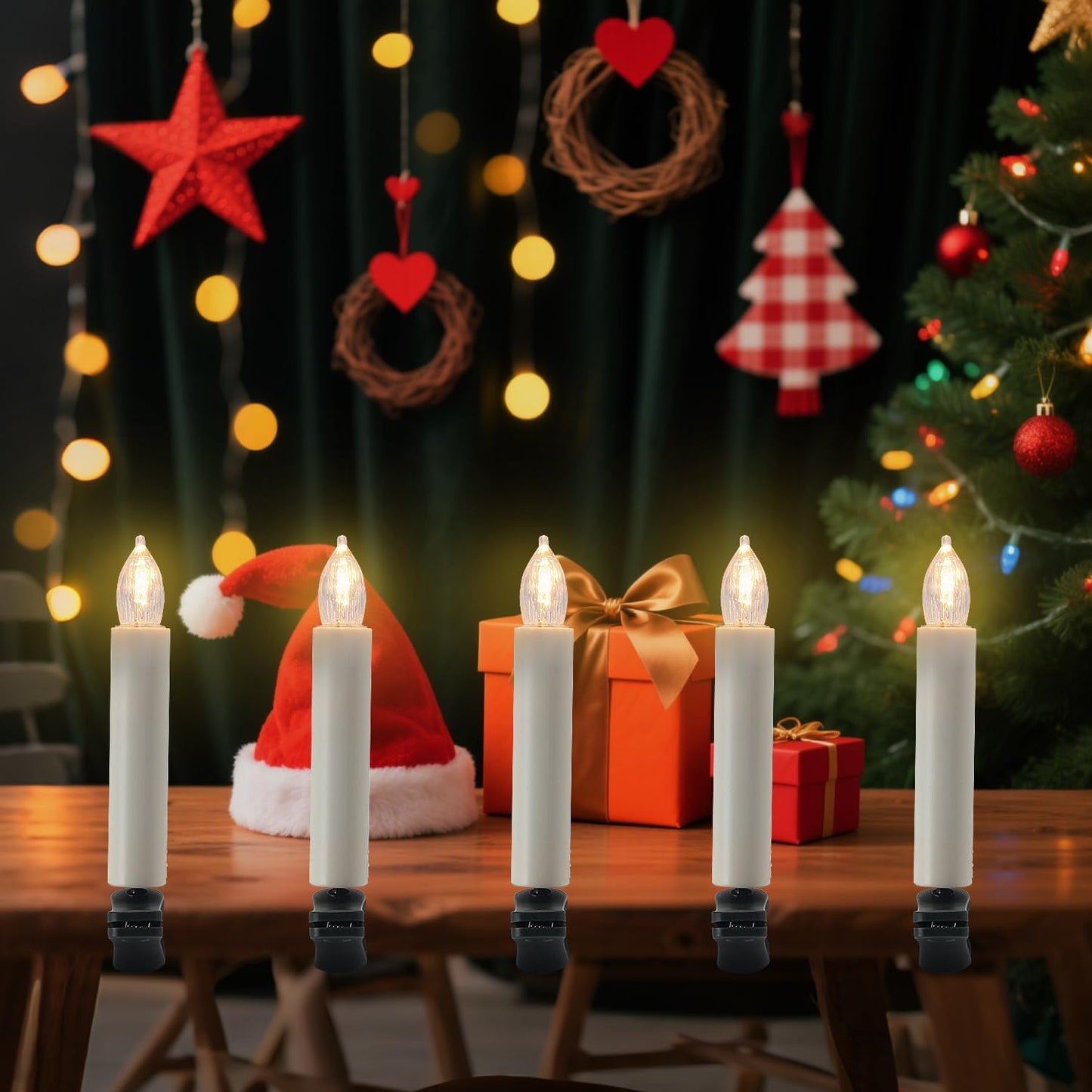 Skiennix Flameless LED Clip Candles - Battery Operated Christmas Lights with Remote Timer | 10-Pack