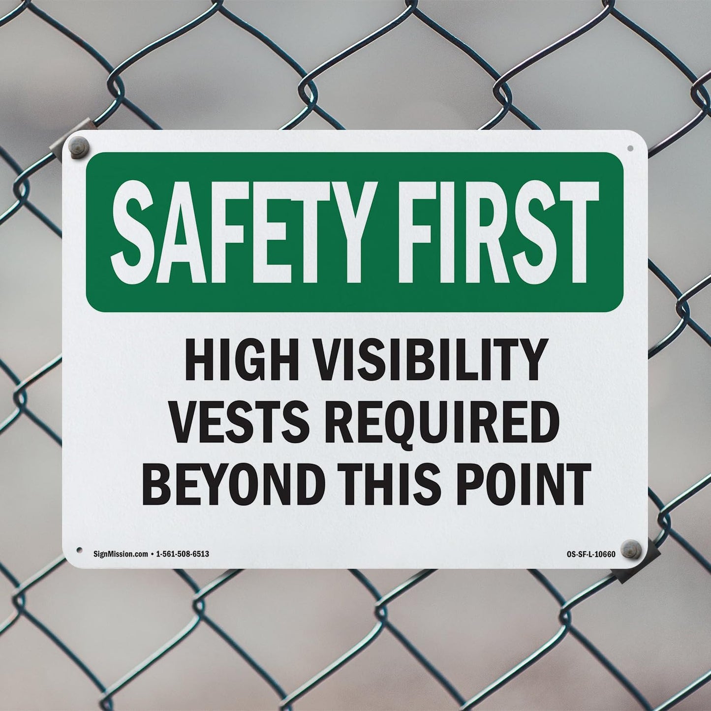 High Visibility Vests Required Beyond This Point OSHA SAFETY FIRST Rigid Plastic Sign 24 Inch x 18 Inch - 5 Pack