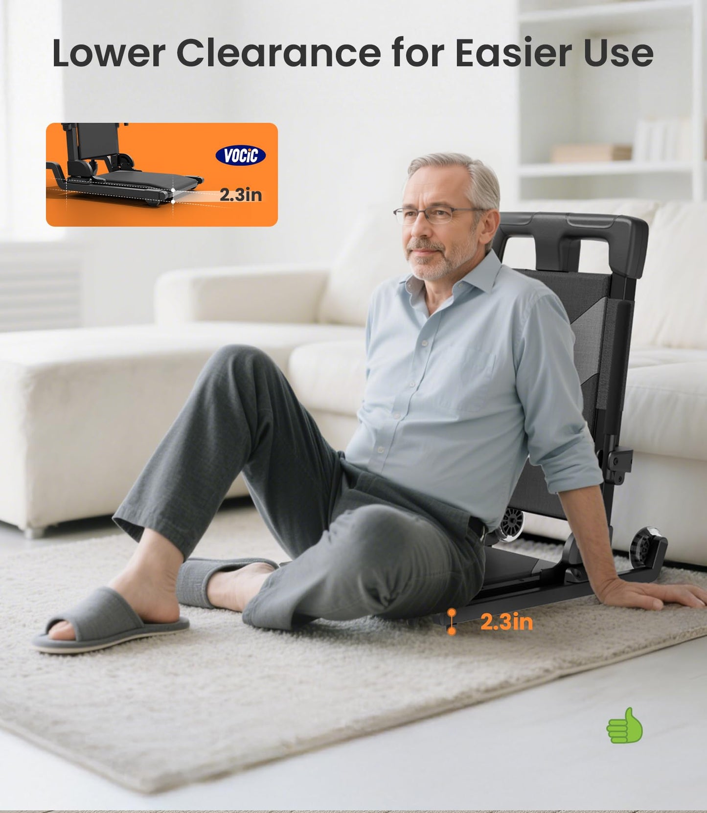 VOCIC Electric Chair Lift with Large Wheels, Ultra-Compact Chair Lift with T-Stabilized Base, Easy Mobility Design for Women & Seniors, Helps Stand from Floor, Supports 350 LBS, AX25