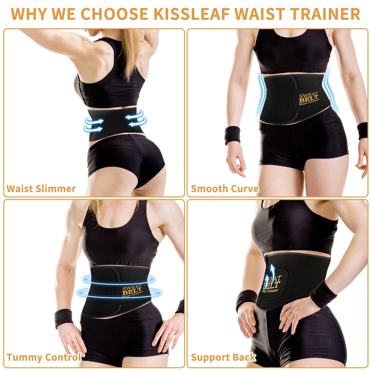 kissleaf Waist Trainers for Women Belly Fat Sweat Band for Stomach Weight Loss Get into Shape Waist Trainer for Women Black