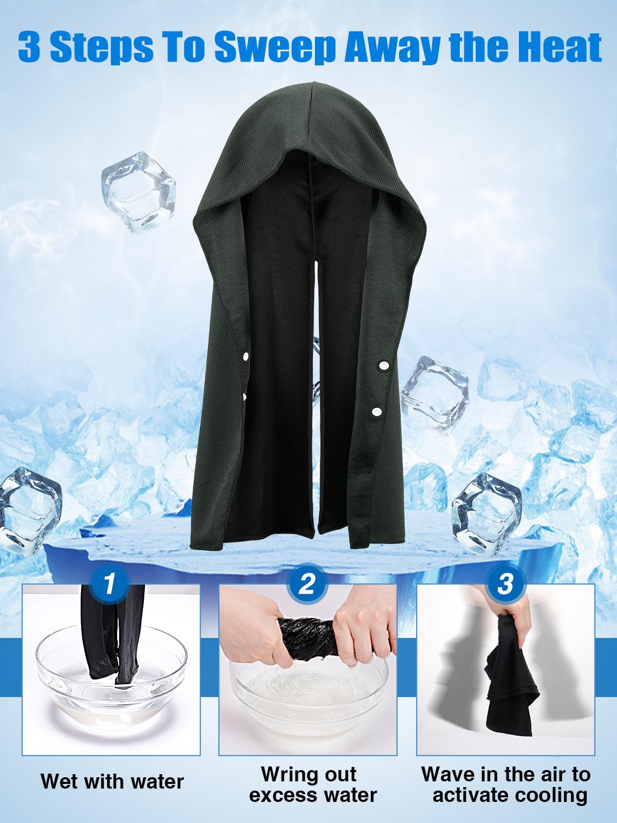 Acostop 4 Pcs Cooling Hoodie Towels for Neck and Face - Absorbent & Quick-Dry Cooling Towel with Anti-Slip Snaps, Evaporative Cool & UPF 50 Sun Protection Wraps in Hot Weather Outdoor Sports