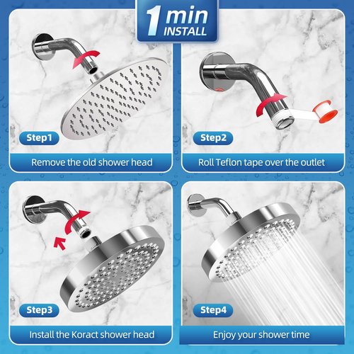 Koract Shower Head High Pressure Rain Premium Luxury Design Anti-Clogging Silicone Nozzles Adjustable Replacement for Bathroom Shower Heads (Luxury Polished Chrome 6" Round)