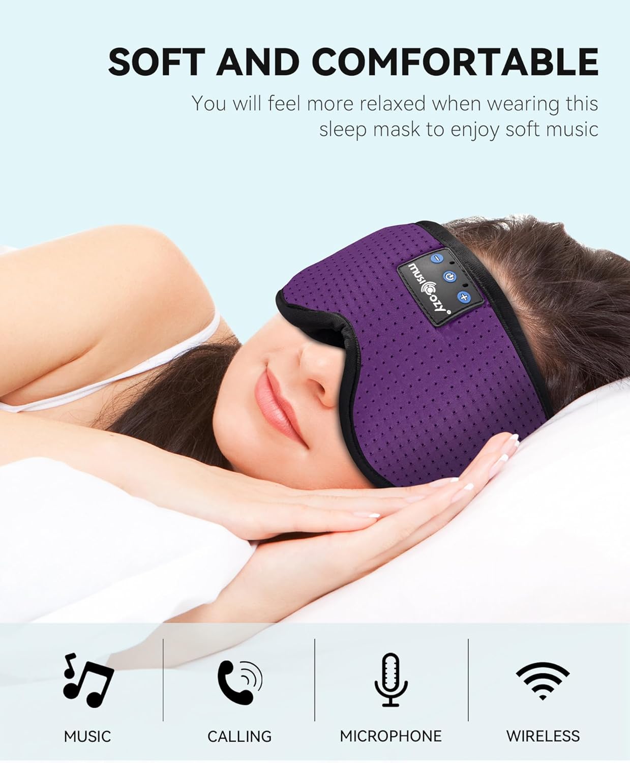 MUSICOZY Sleep Headphones Masks, Bluetooth Sleep Eye Mask for Sleeping for Side Sleepers, Sleeping Masks Headphones