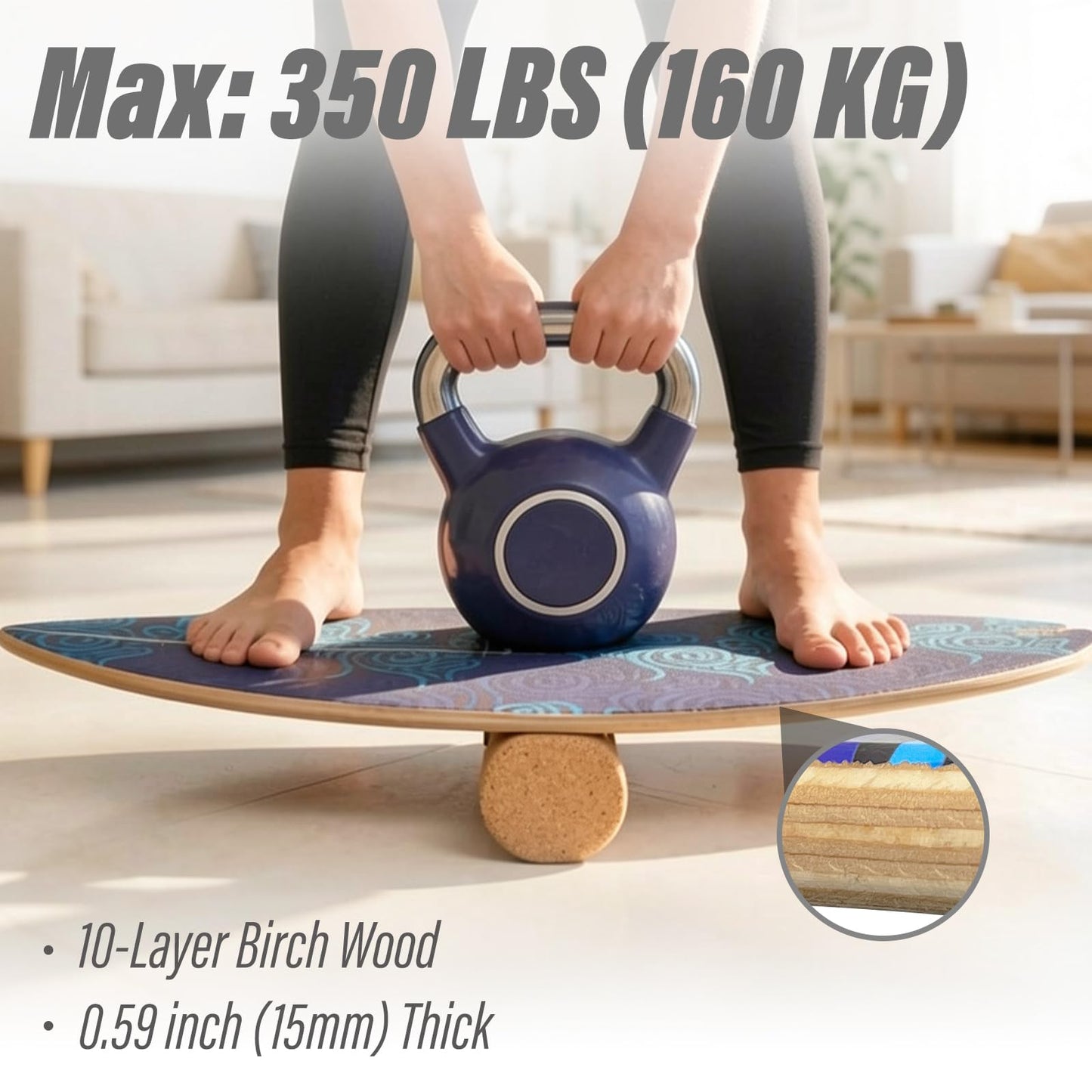 BOLUDON 2026 NEW｜29" Surf Balance Board for Kids & Adults｜MAX. 350lbs Balance Boards with Cork Roller & Half Ball｜0.6" Wobble Board Trainer from Beginner to Advanced｜Wooden Slack Board