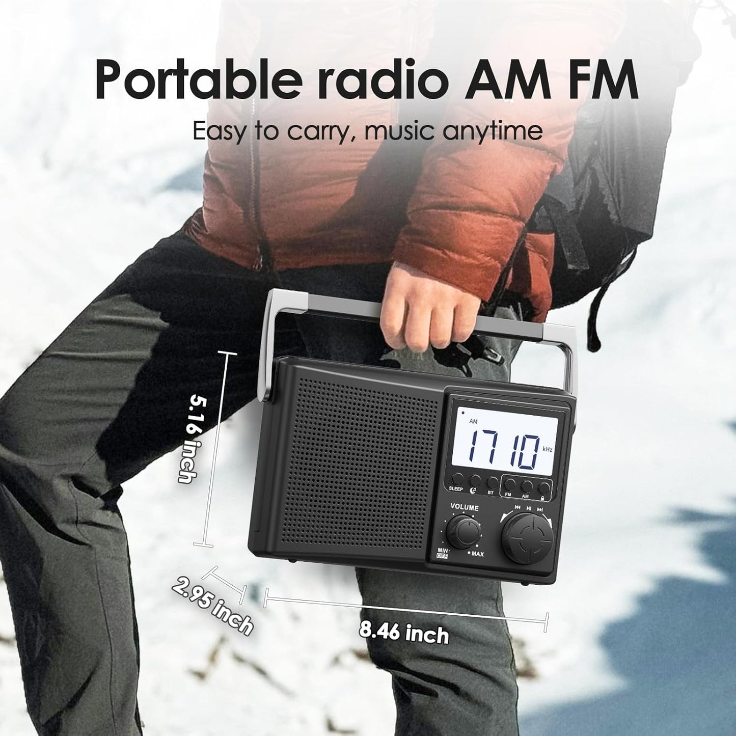 LEOTEC Operated,10 AM FM Radio with Bluetooth,Portable Radio Strong Reception,Plug in Wall,Battery White Noise