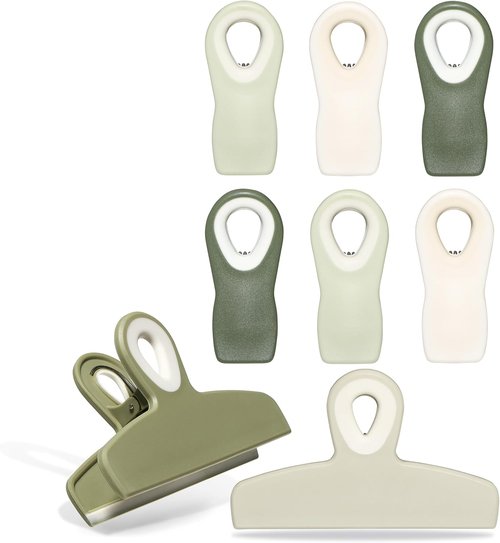 COOK WITH COLOR Bag Clips - Heavy-Duty Chip Clips with Air-Tight Seal Grip | Sage, Pack of 8