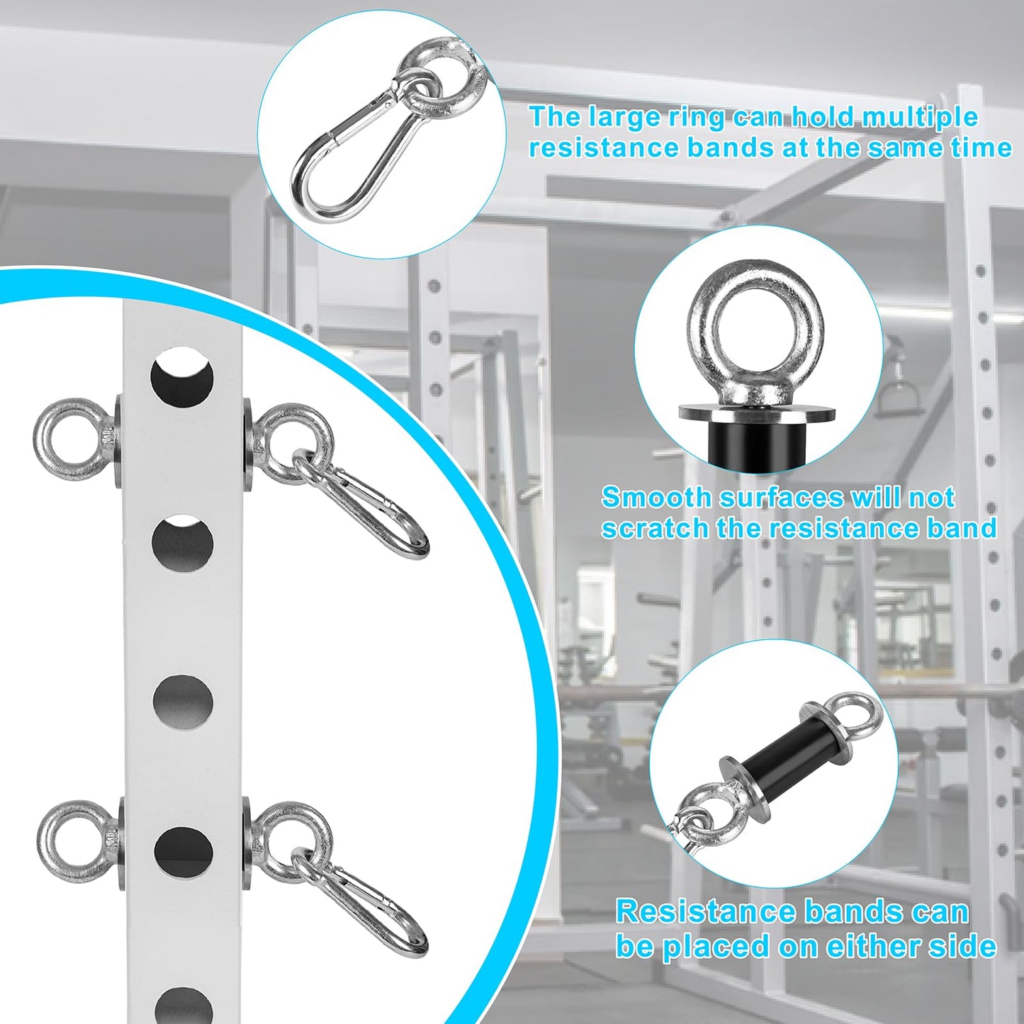 YZZHAJ Power Rack Attachments with Quick Connect Buckles, O-Ring Attachment for Squat Rack, Band Pegs Resistance Band Hooks Fits 2" x 2" Power Rack with 1" Hole