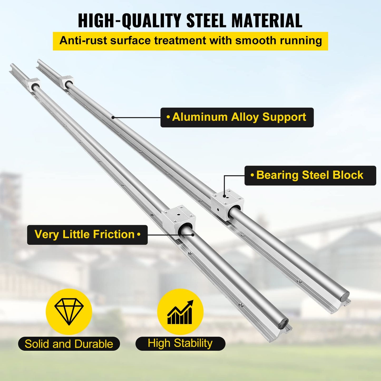 VEVOR Linear Rail, 2 PCS SBR 20-2200mm, Linear Guideway Rail, and 4 PCS SBR20UU Square Type Carriage Bearing Blocks, Linear Guide Rails for Automated Machines Equipments and DIY CNC Routers