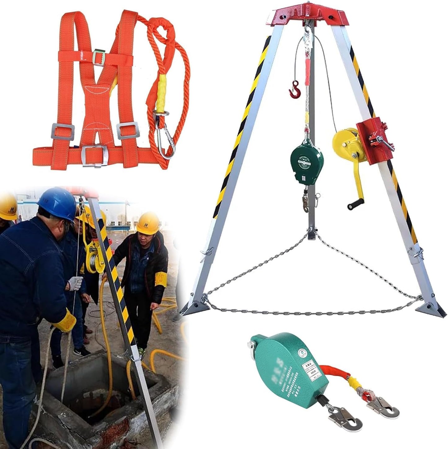 WEBUEP Industrial Rescue Tripod - 1200LBS Capacity Aluminum Hoist Tripod with Anti-Fall Self-Locking System, for Narrow Space Lifting & Emergency Retrieval, Manned Safety Equipment
